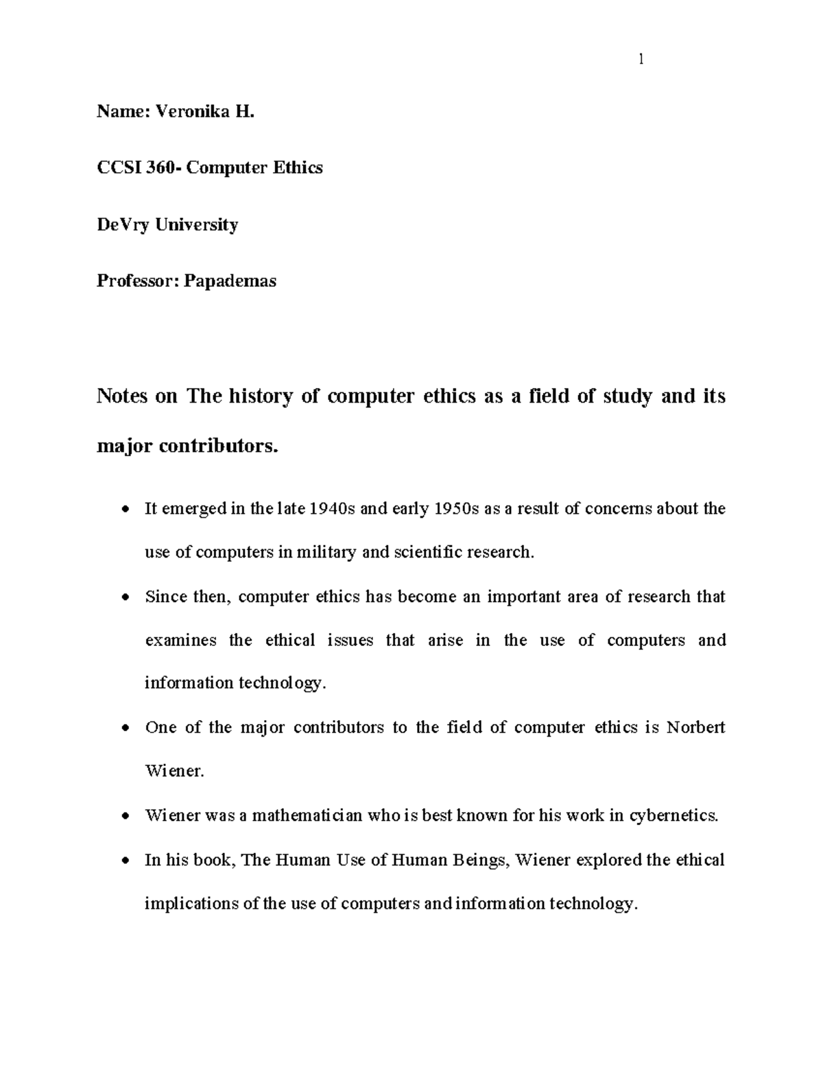 Notes on The history of computer ethics as a field of study and its ...