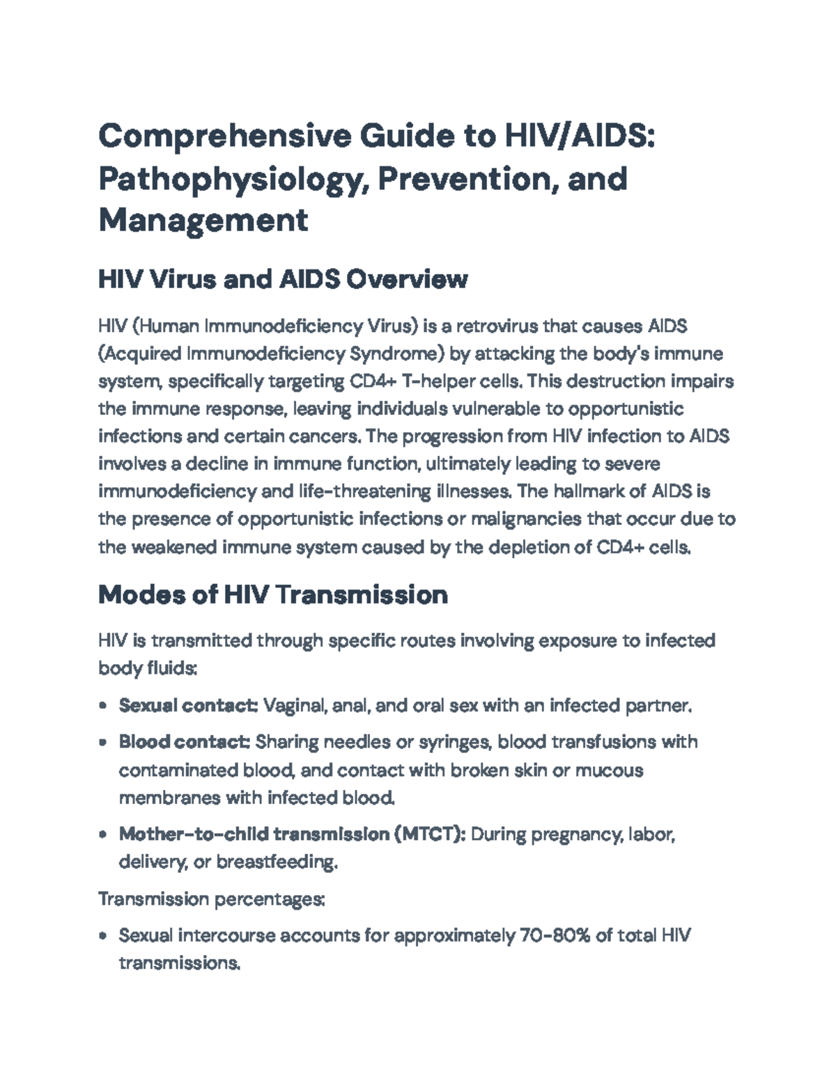 Comprehensive Guide to HIV/AIDS: Pathophysiology & Management - Studocu