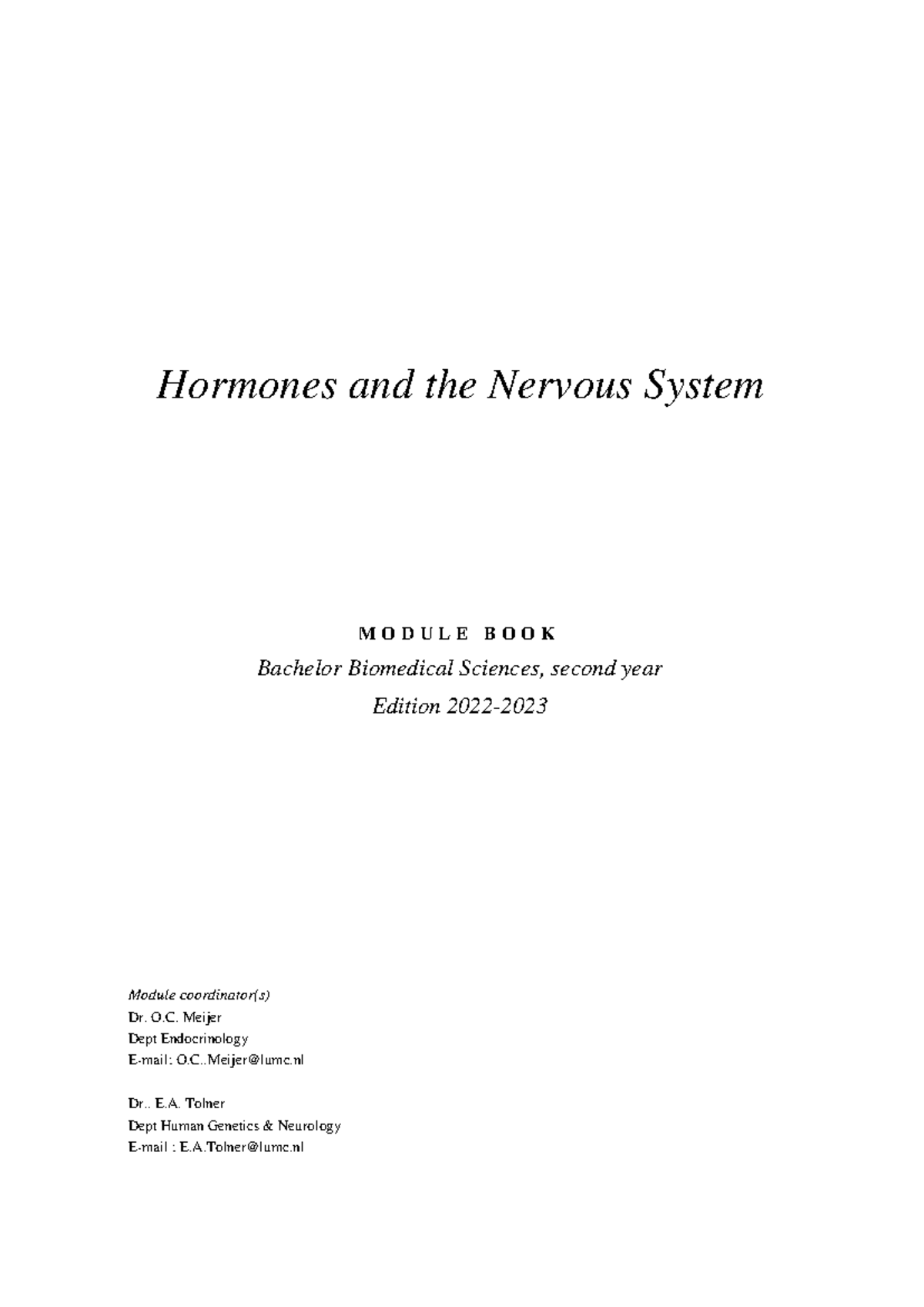Module Book B2HN 2022-2023: Biomedical Sciences Year 2 Overview ...