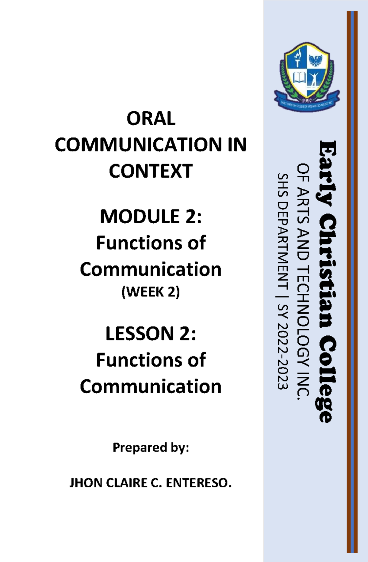 Module 2 - Functions of Oral Communication (EN11/12OC-Ibe-8) - Studocu