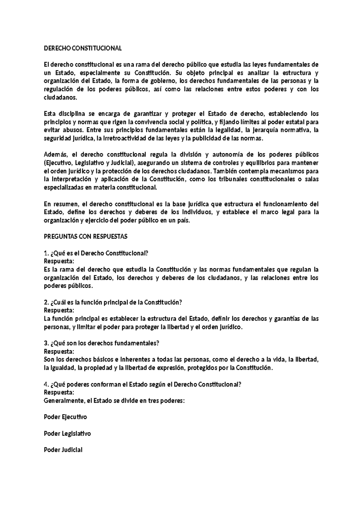 DERECHO CONSTITUCIONAL: Estructura, Derechos y Poderes del Estado - Studocu