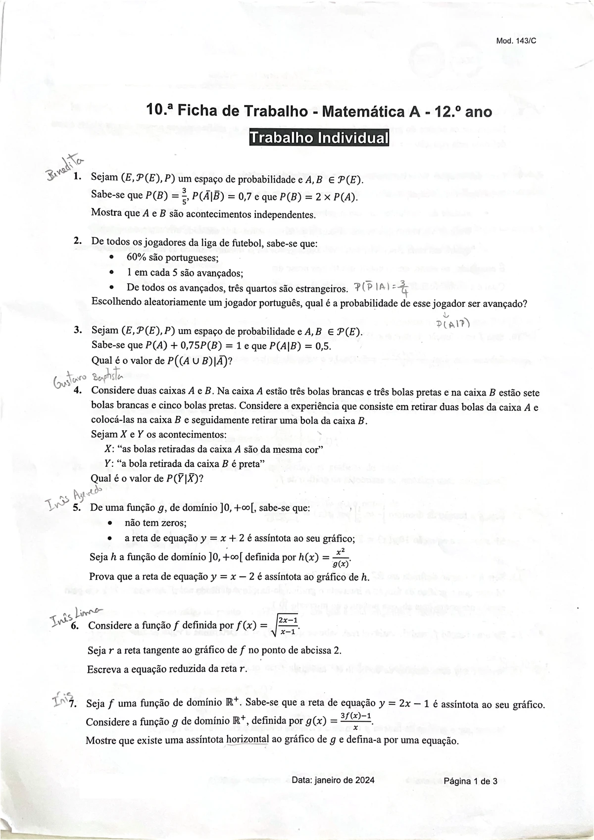 5.ª Avaliação Sumativa de Matemática A - 12.º ano (23.05) - Studocu