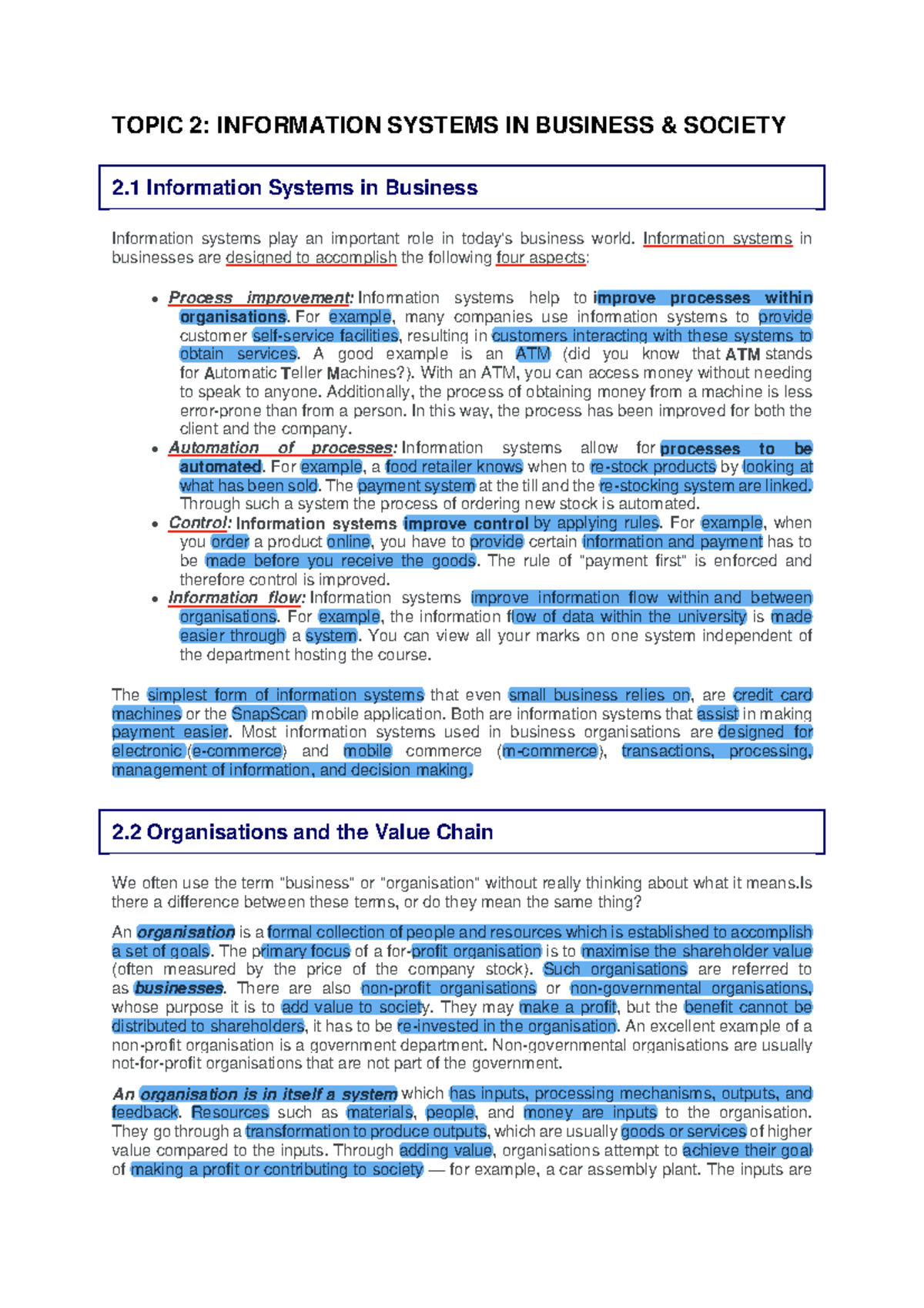 Topic 2 - information systems in business & society - TOPIC 2 ...