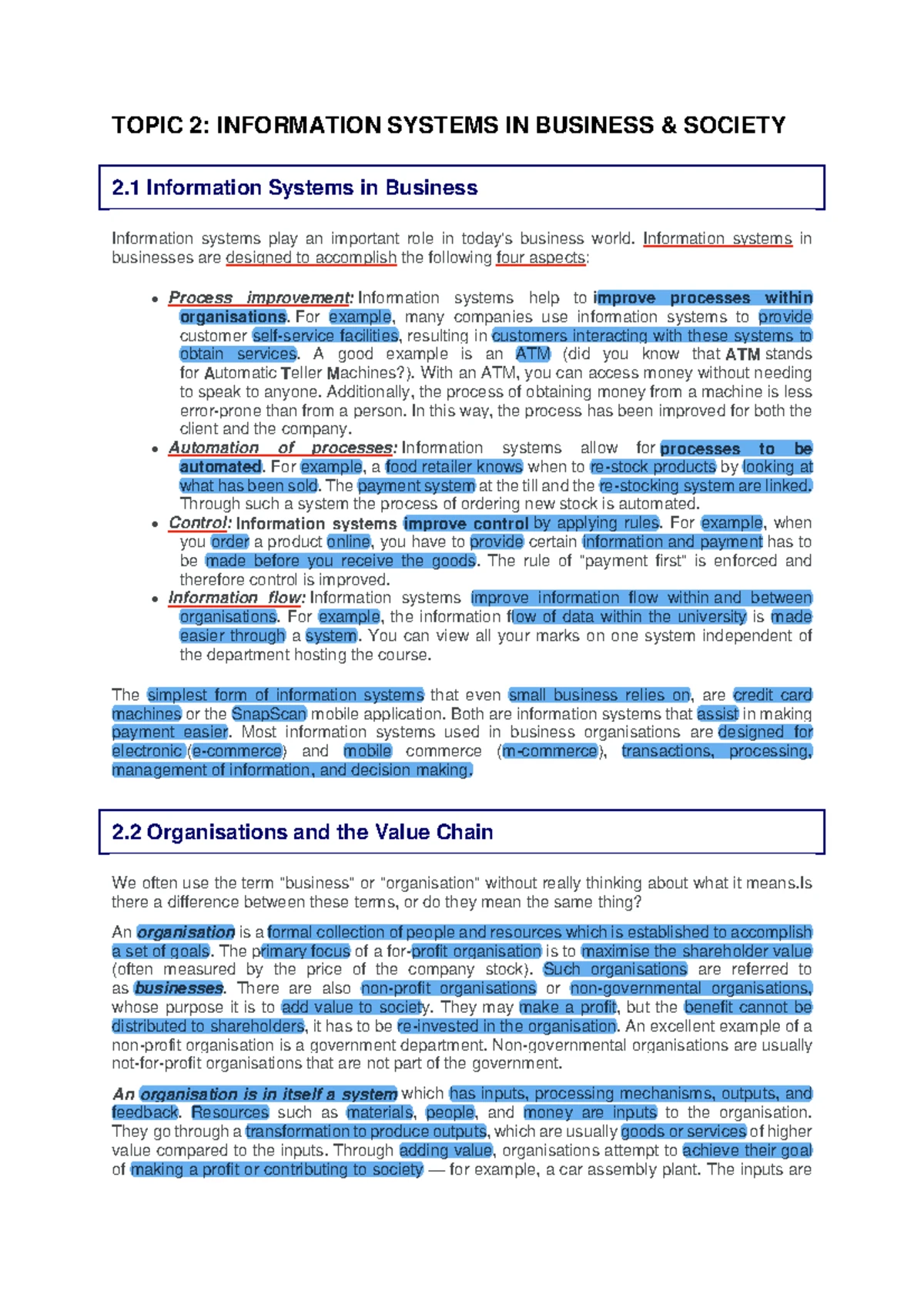 Topic 1 - Intro to Information Systems & Their Value in Business - Studocu