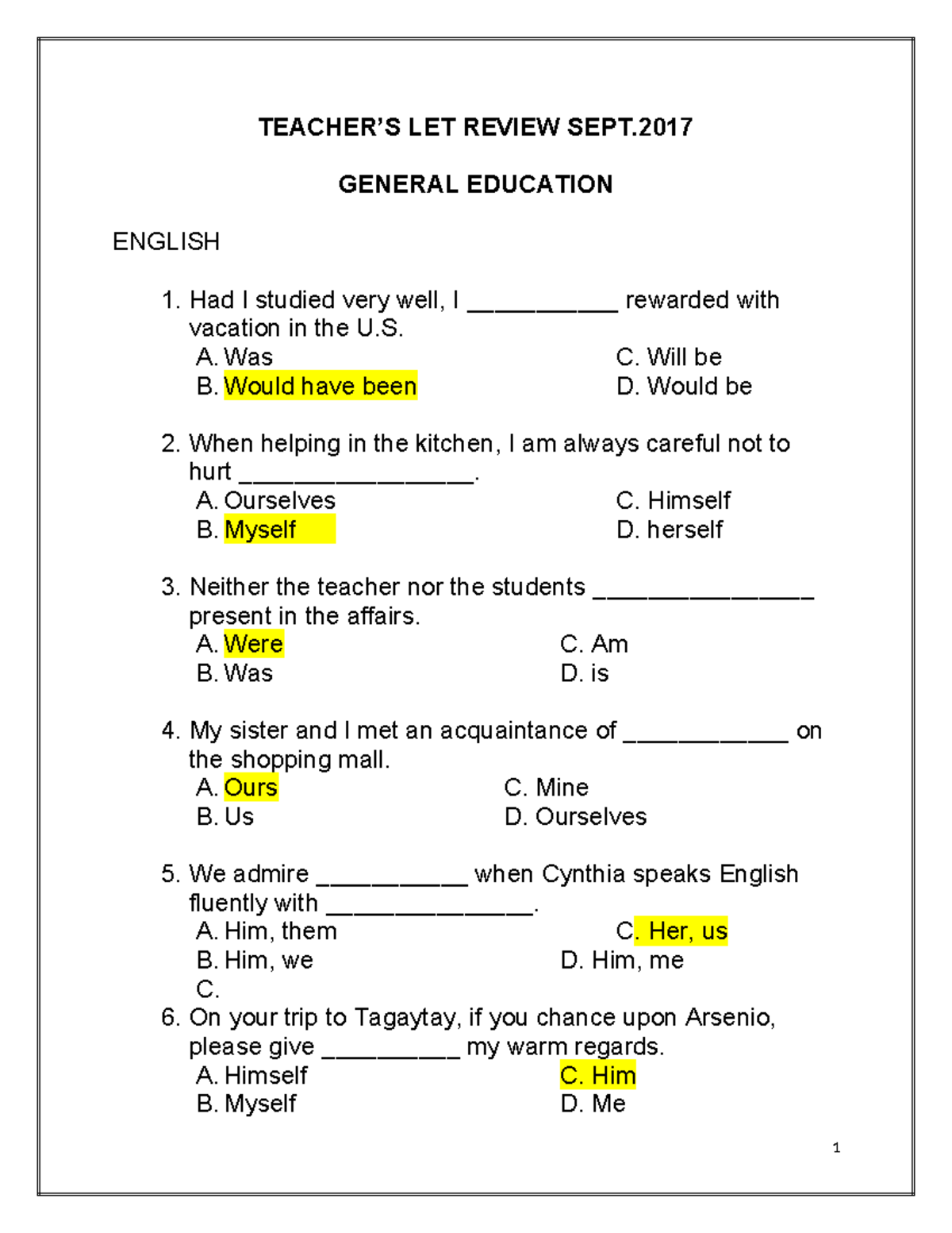 General Education - Lecture Notes - TEACHER’S LET REVIEW SEPT. GENERAL ...