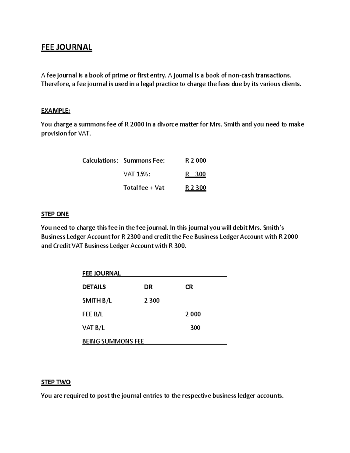 FEE Journal 1-2: Legal Practice Fee Recording Guide - Studocu