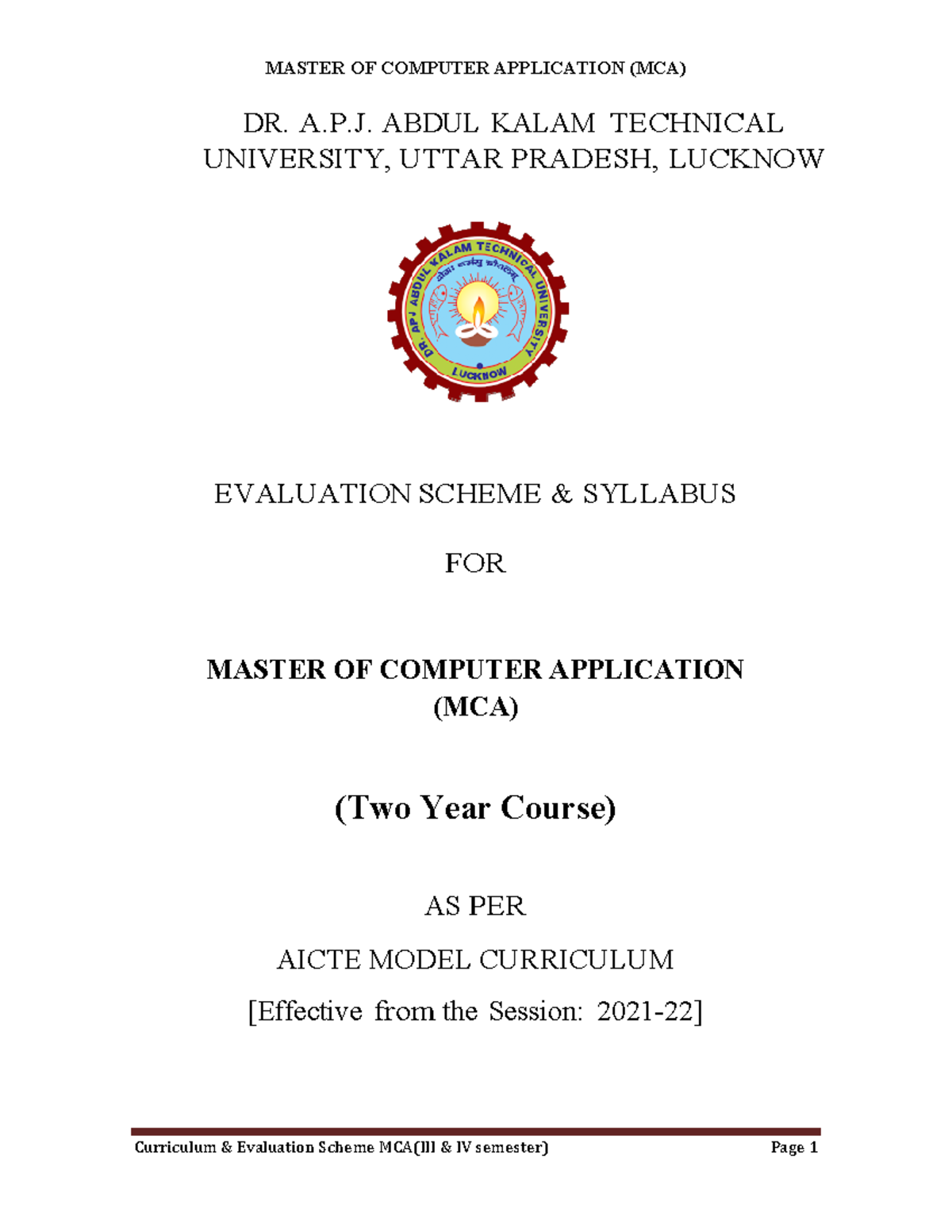 MCA II Year Detailed Syllabus Overview 2021-22 Final Version - Studocu