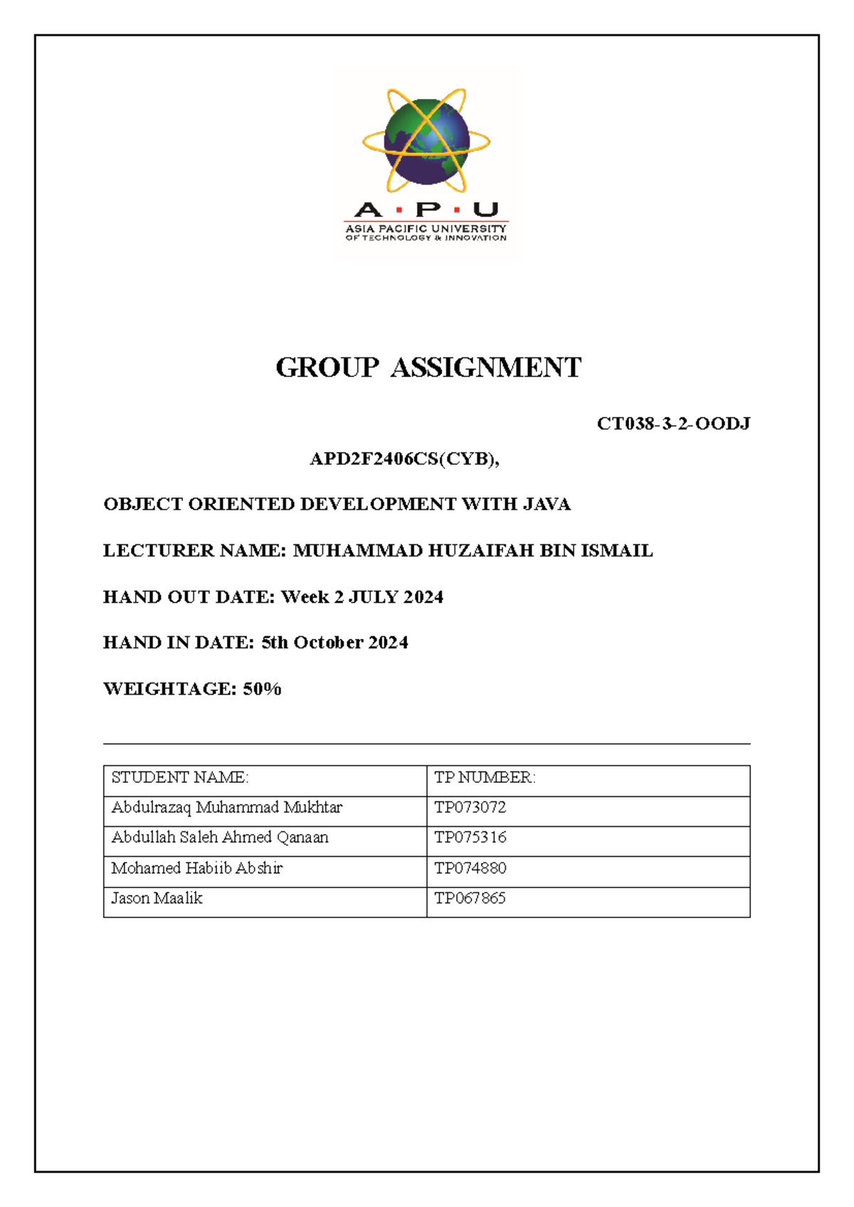 Java Group Assignment APD2F2406CS: Hall Booking System Design - Studocu