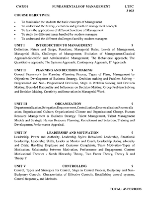 Revised 23CB1502(FOM)-4 - Department of CSBS Course Code / Course Name ...