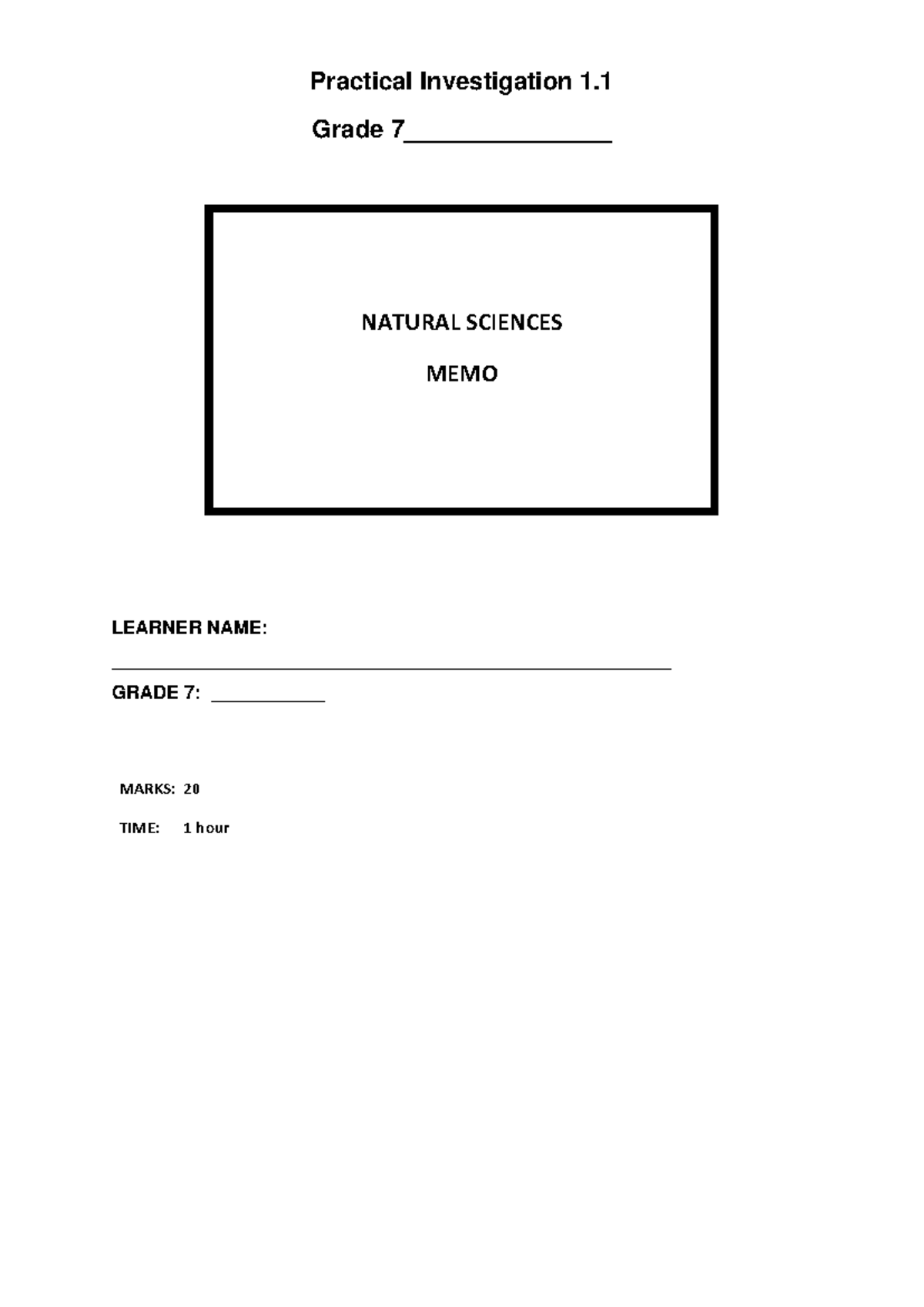 Grade 7 Natural Sciences Practical Memo 1.1 - Flower Assessment - Studocu