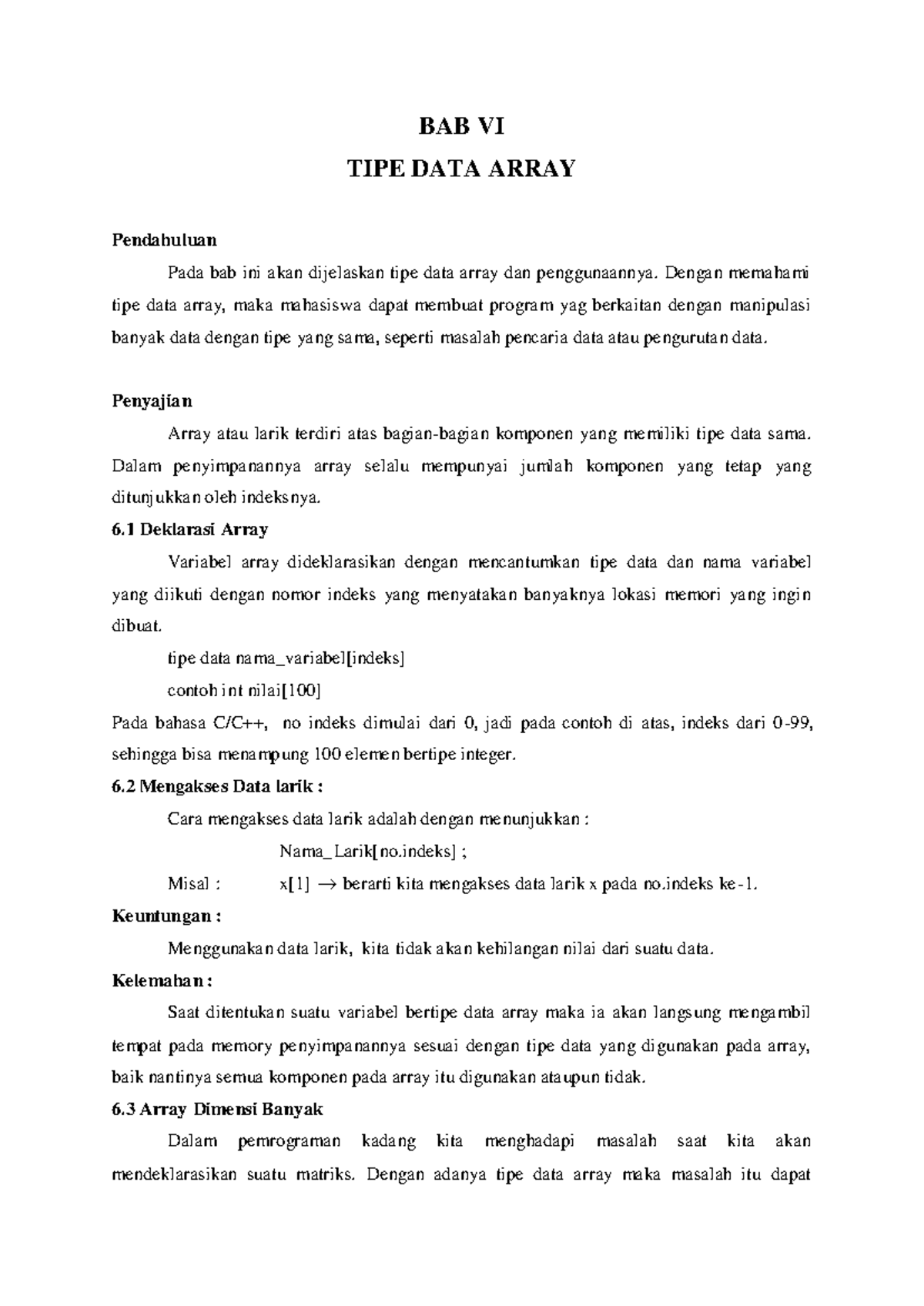 Modul 6: Tipe Data Array dan Penggunaannya dalam Pemrograman - Studocu