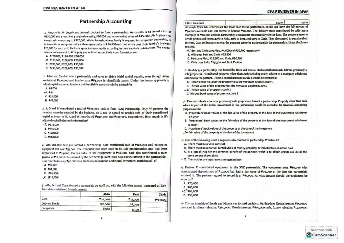 CPA REVIEWER IN AFAR: Partnership Accounting Practice Material - Studocu