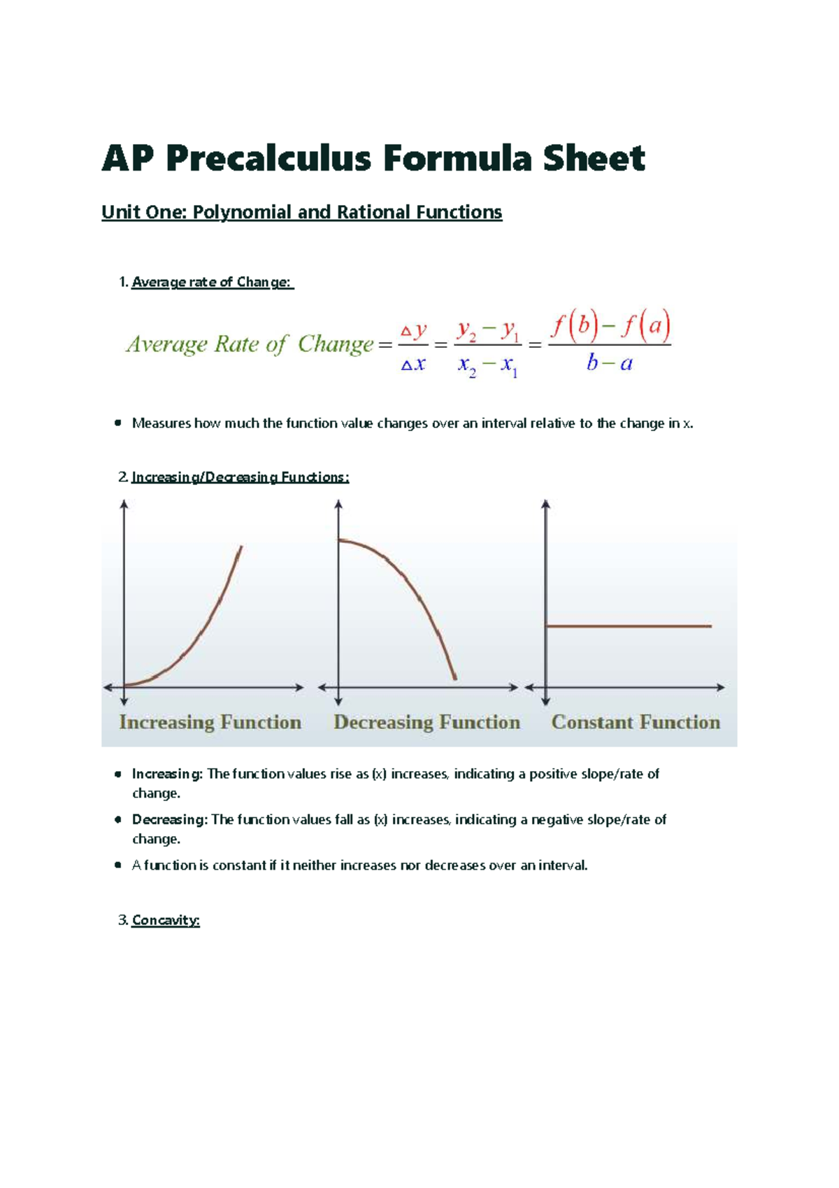 AP Precalculus Formula Sheet: Polynomial & Rational Functions - Studocu