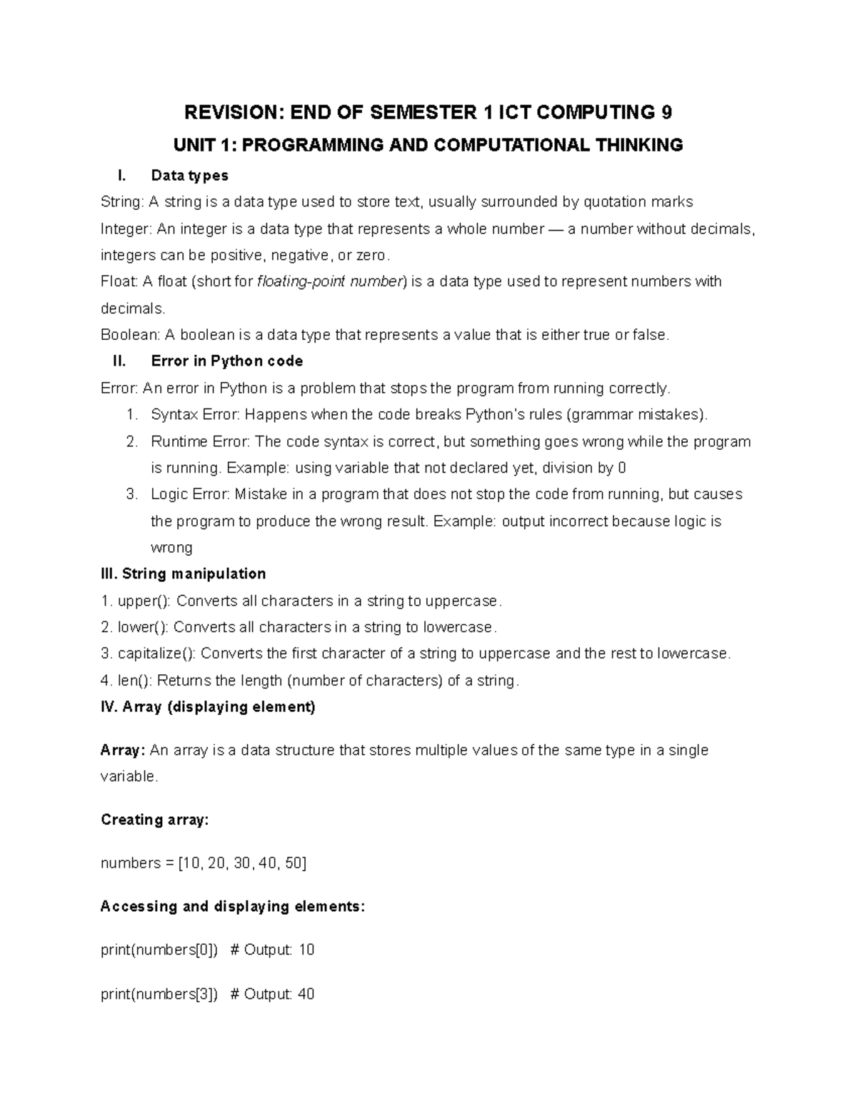 EOS1 ICT Computing 9: Programming & Computational Thinking Revision ...