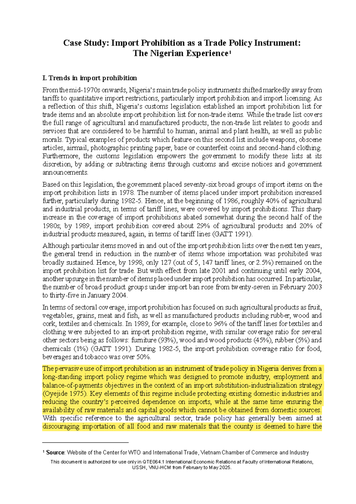 Import Prohibition as a Trade Policy Instrument The Nigerian Experience ...