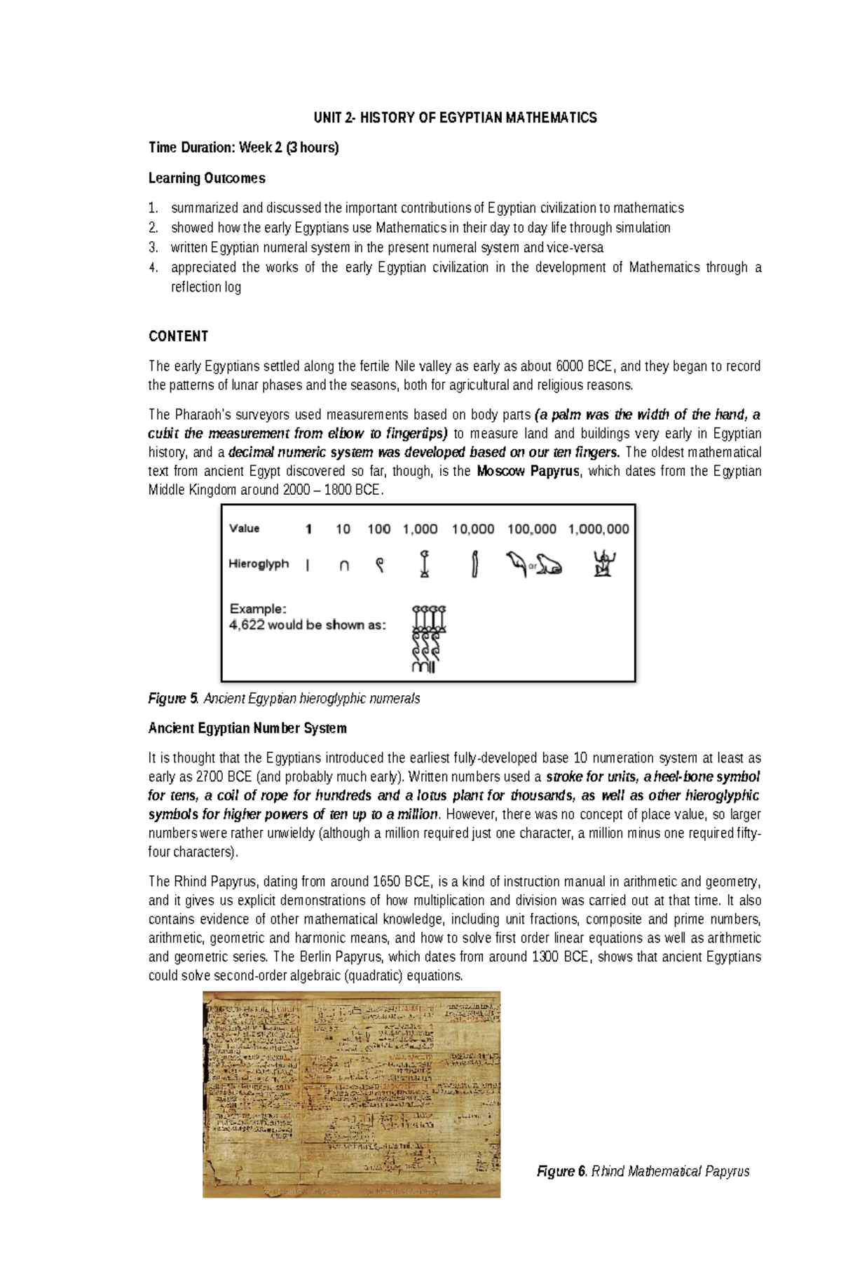 Module 2: Insights into Egyptian Mathematics and Numeration System ...