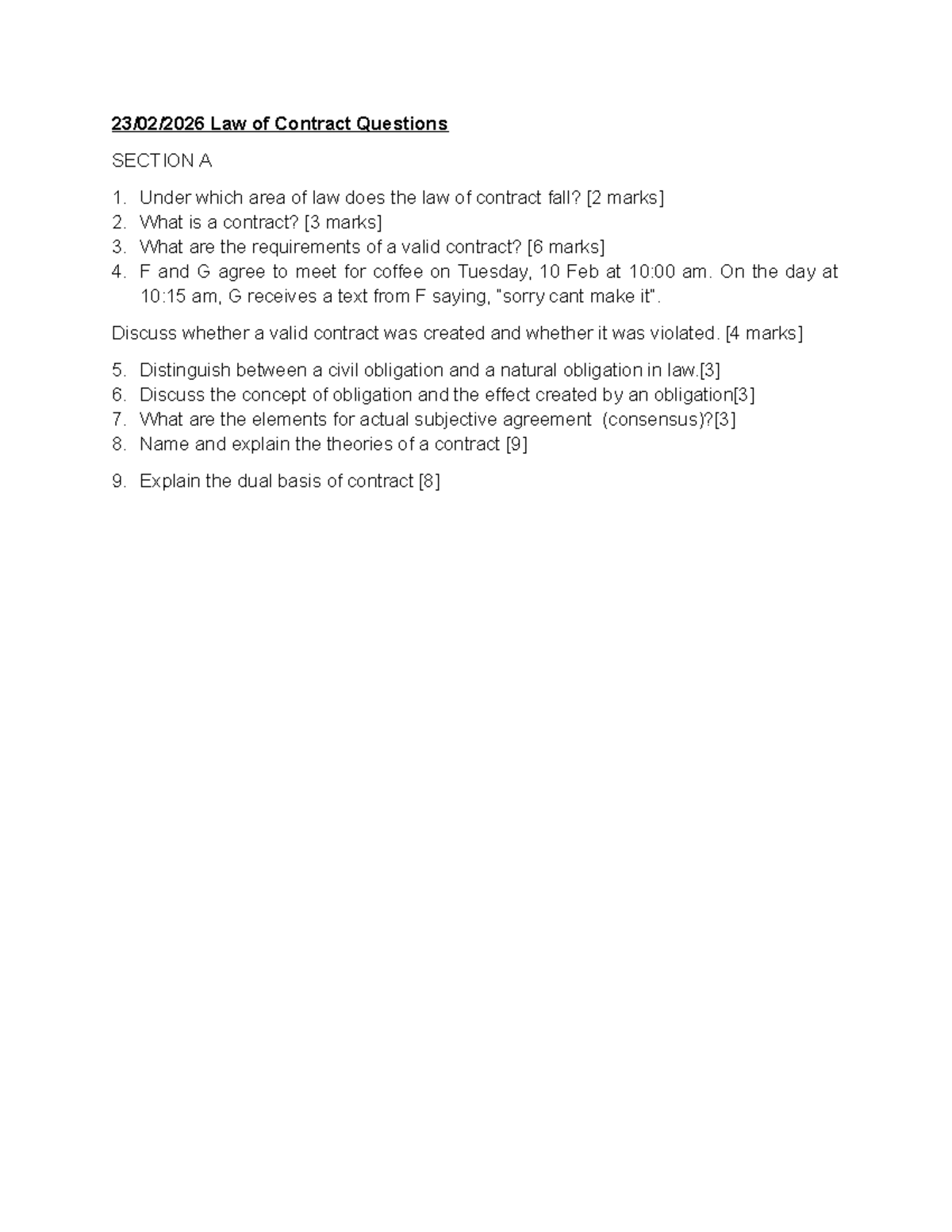 Law of Contract Tutorial Questions (Course Code: 23022026) - Studocu