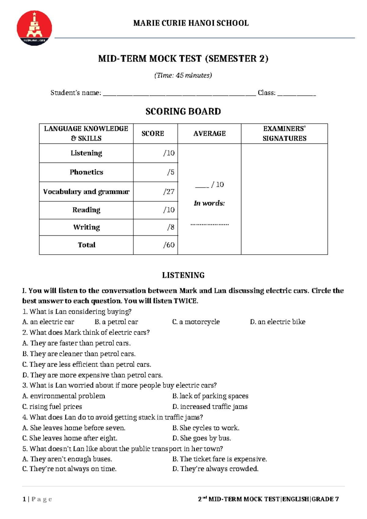 2nd Midterm Semester Mock Test - Full Version & Scoring Guide - Studocu