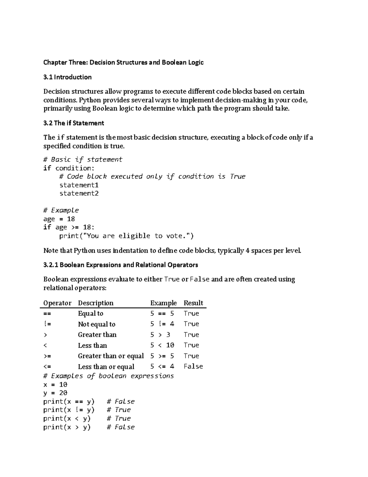 Chapter 3: Decision Structures & Boolean Logic - Key Concepts ...