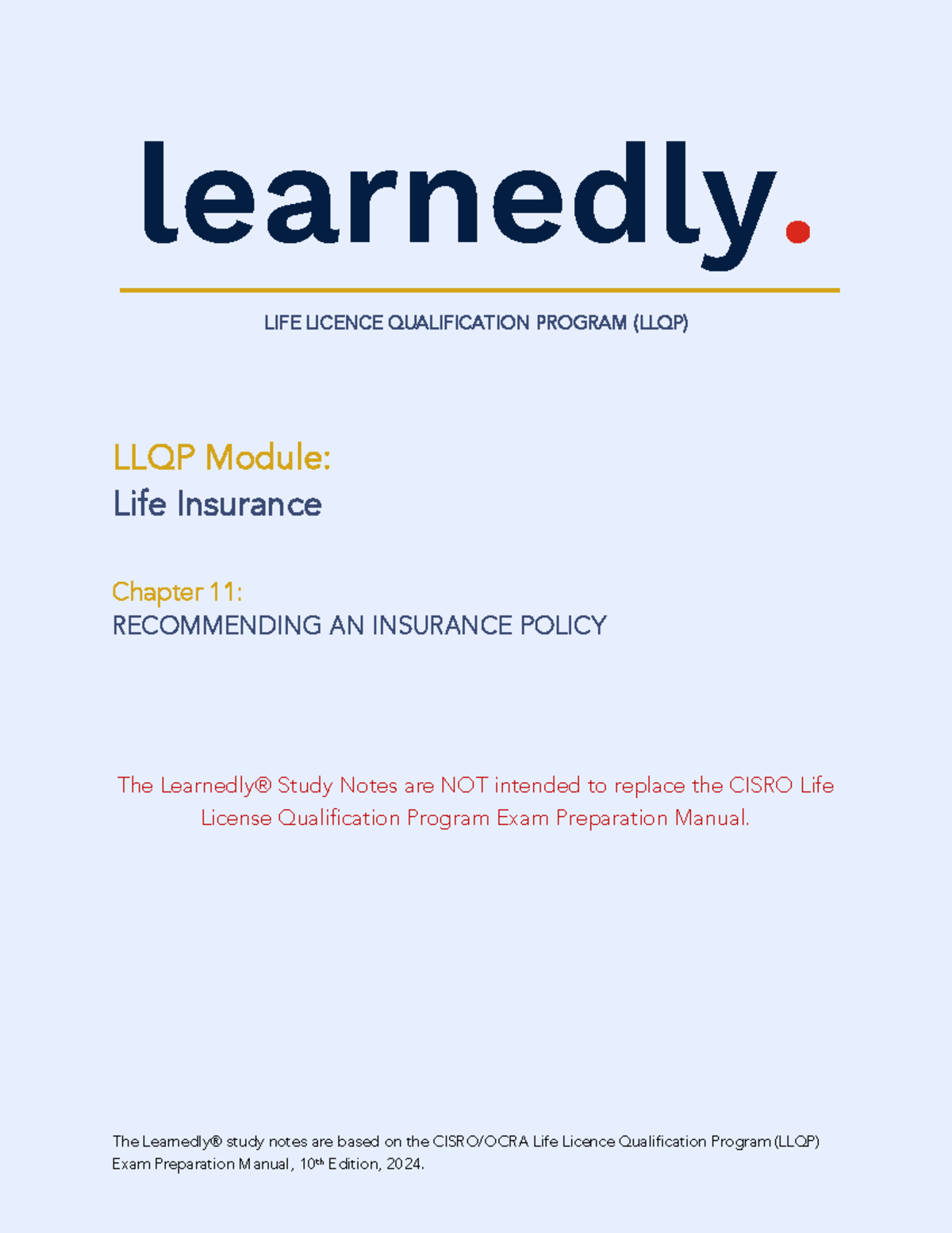 Life Insurance Study Notes - LLQP Chapter 11 Review - Studocu