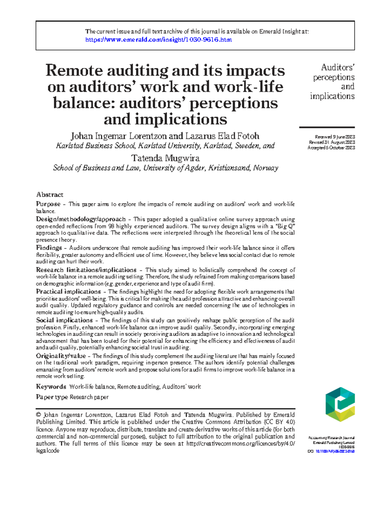 Remote Auditing and Work-Life Balance: Insights and Implications - Studocu