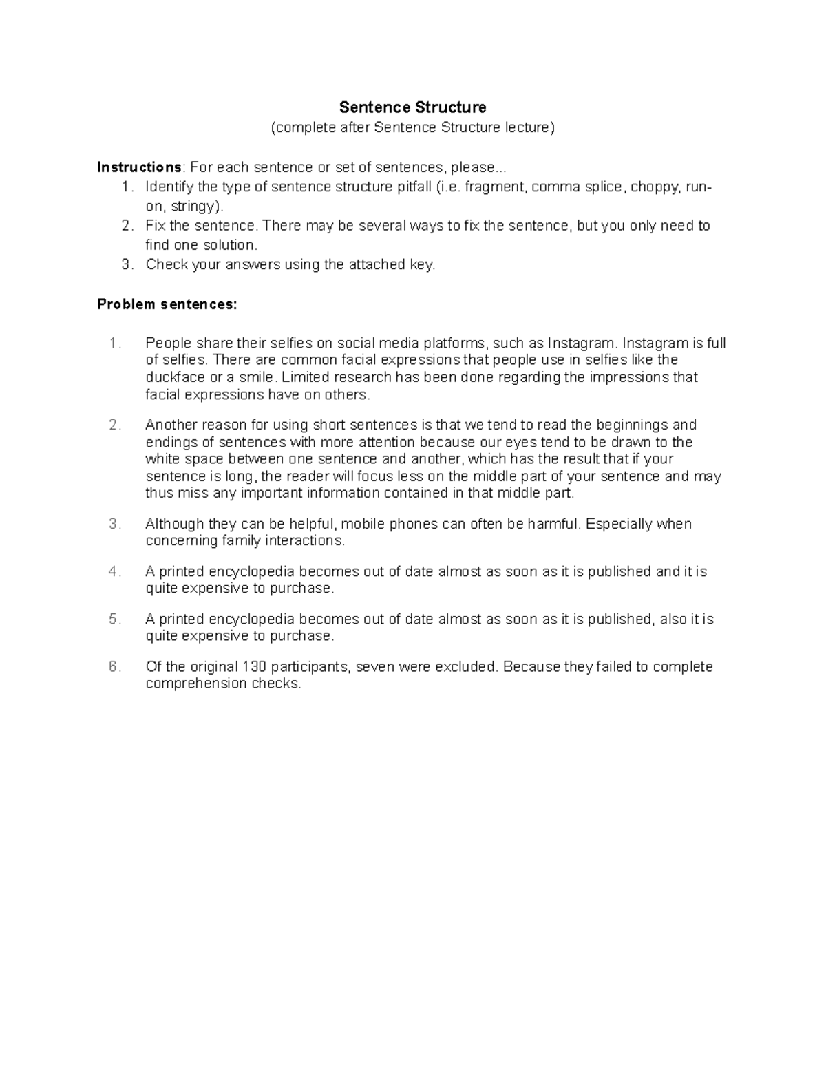 Academic English 101: Sentence Structure Lecture Summary and Fixes ...