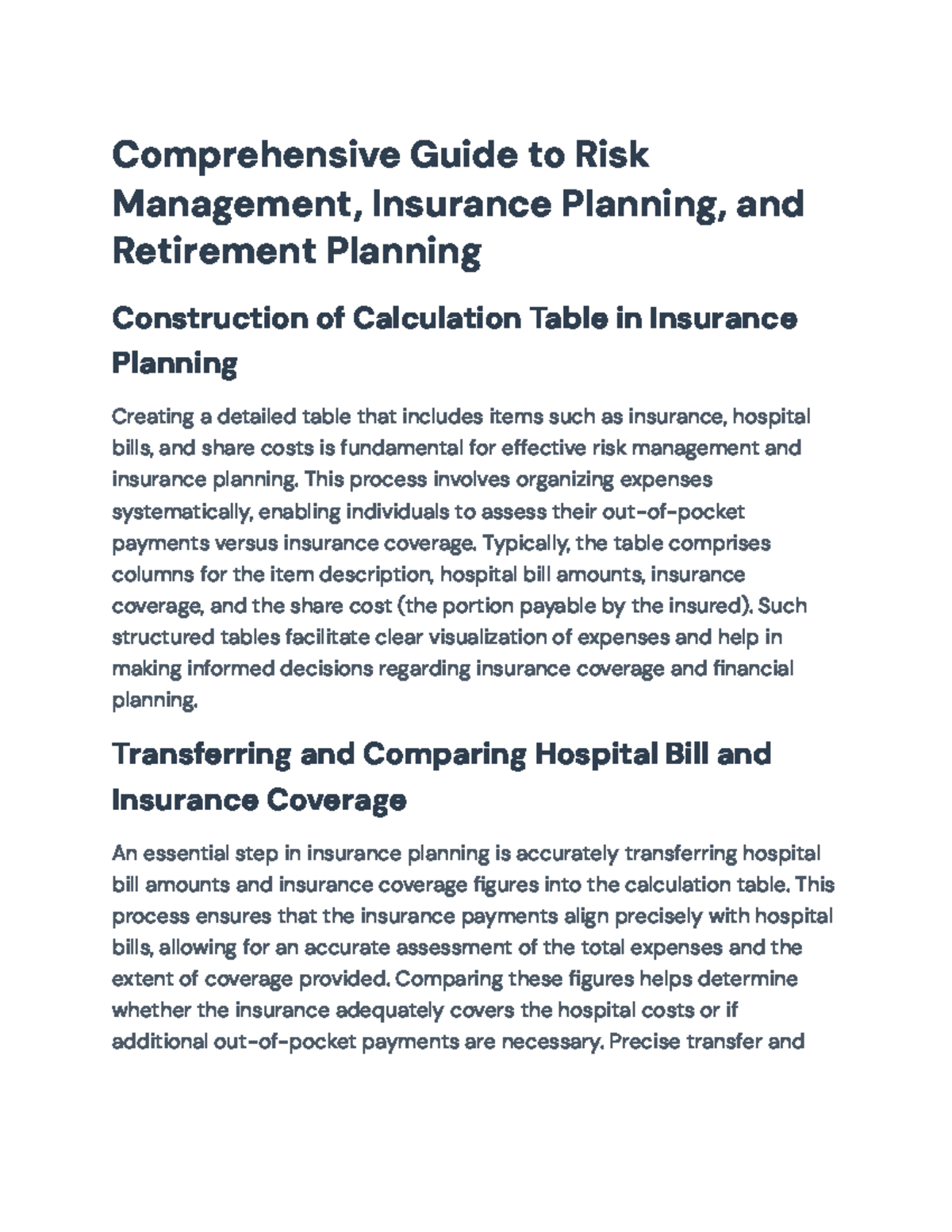 Comprehensive Guide to Risk Management & Retirement Planning (FIN 101 ...