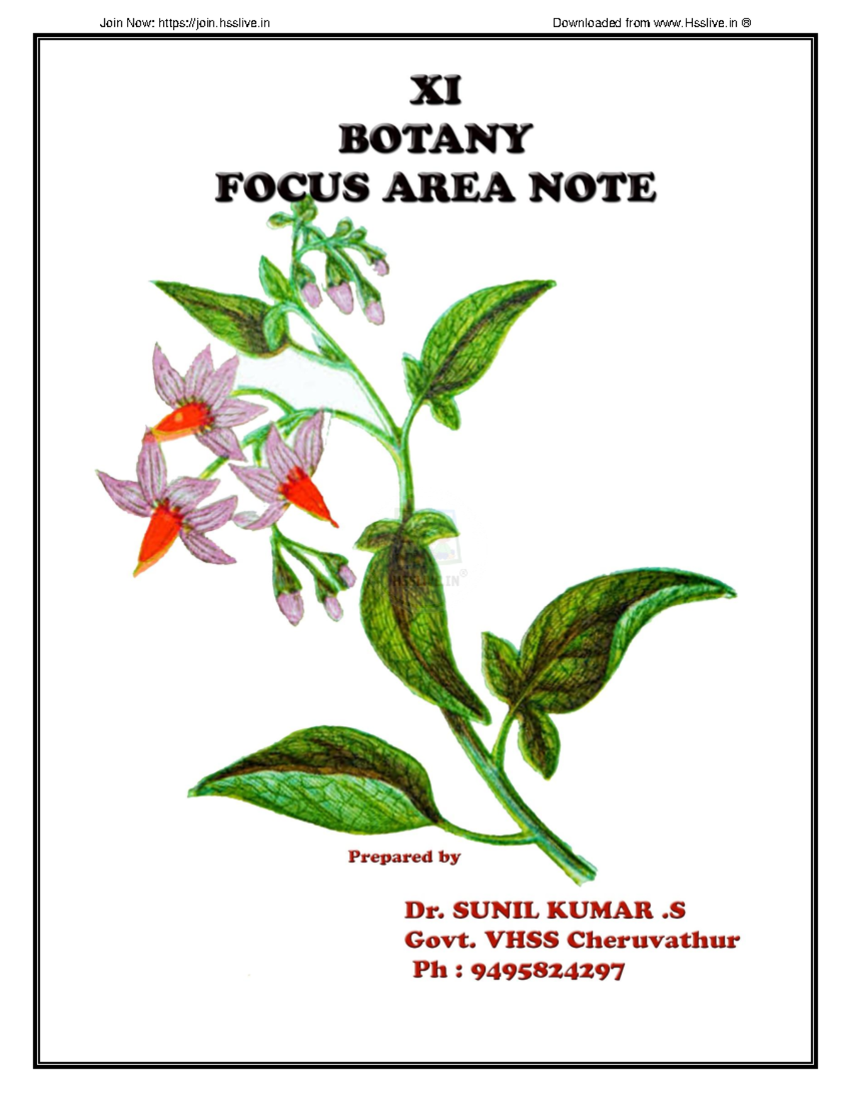Hsslive xi botany notes by sunil kumar - FIRST YEAR BOTANY – CHAPTER ...
