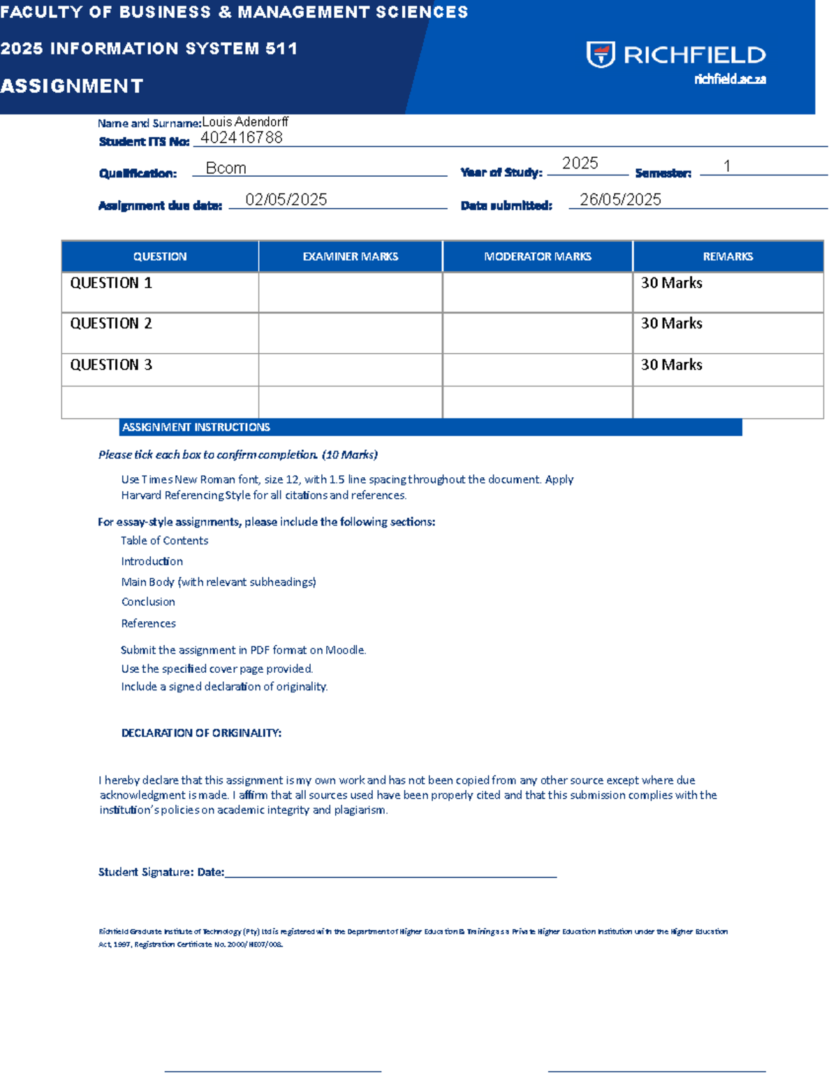 INS511 2025 Assignment: Information Systems Analysis and ...