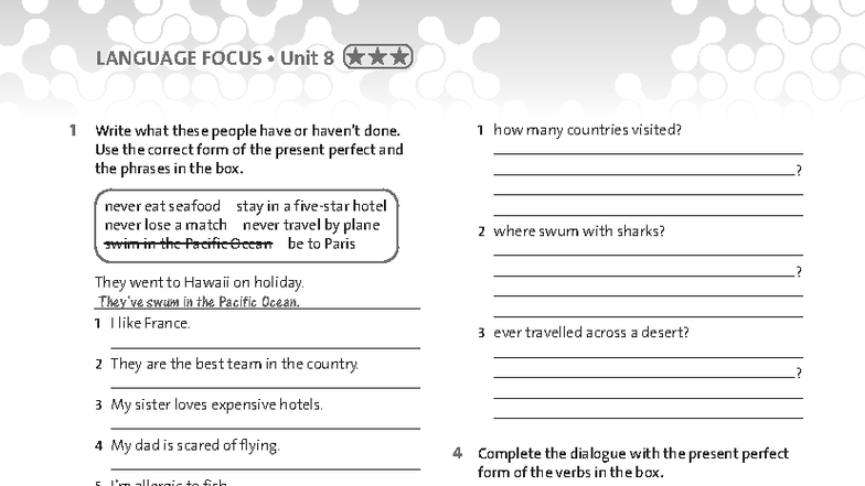 Present Perfect 1 - Verb Tenses (LANGUAGE FOCUS Unit 8) - Studocu