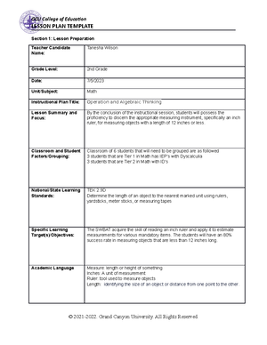 [Solved] Using the COE Lesson Plan Template design a lesson for the 15 ...
