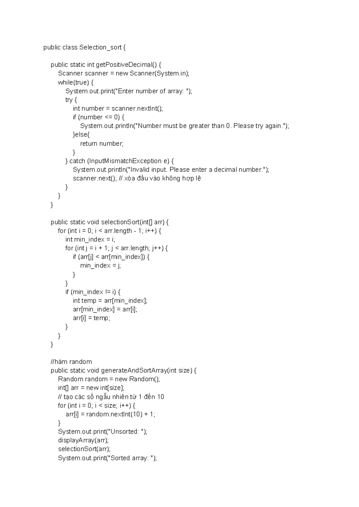 Selection Sort Implementation in Java: Code and Explanation - Studocu
