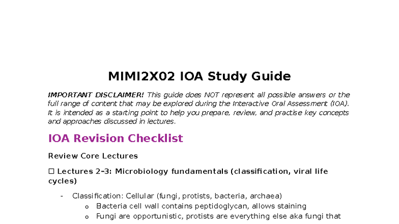 MIMI2X02 IOA Study Guide: Key Concepts in Microbiology & Immunology ...