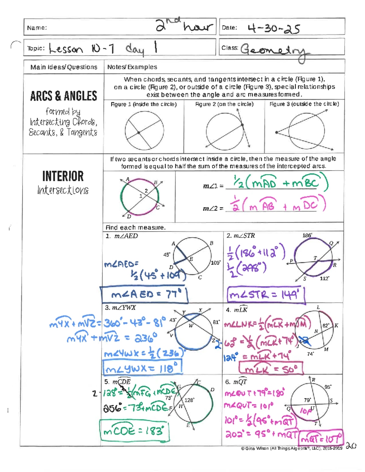 G2 10-7 Day 2 Geometry & Algebra Practice - Final Exam Review - Studocu