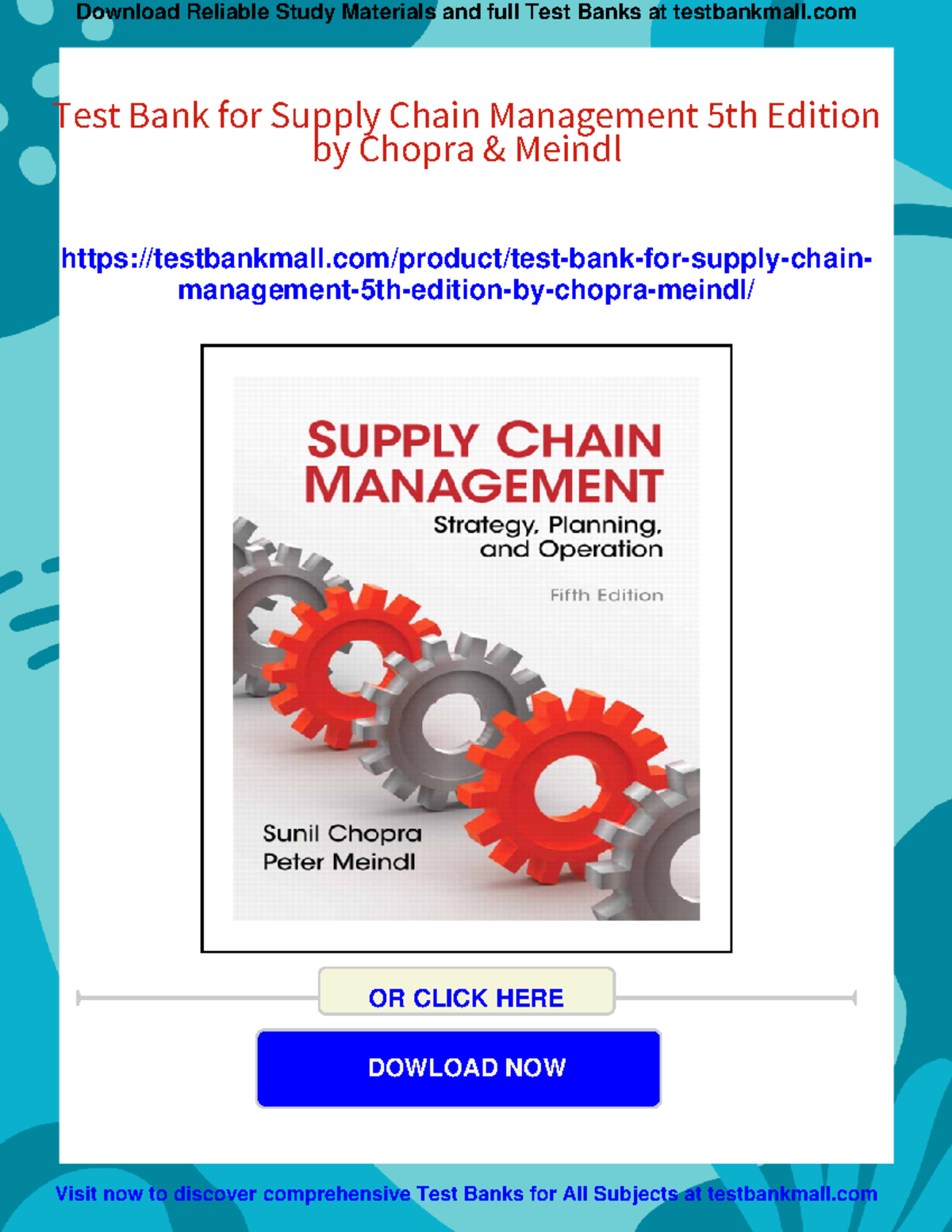 Test Bank for Supply Chain Management 5th & 7th Editions - Chopra ...