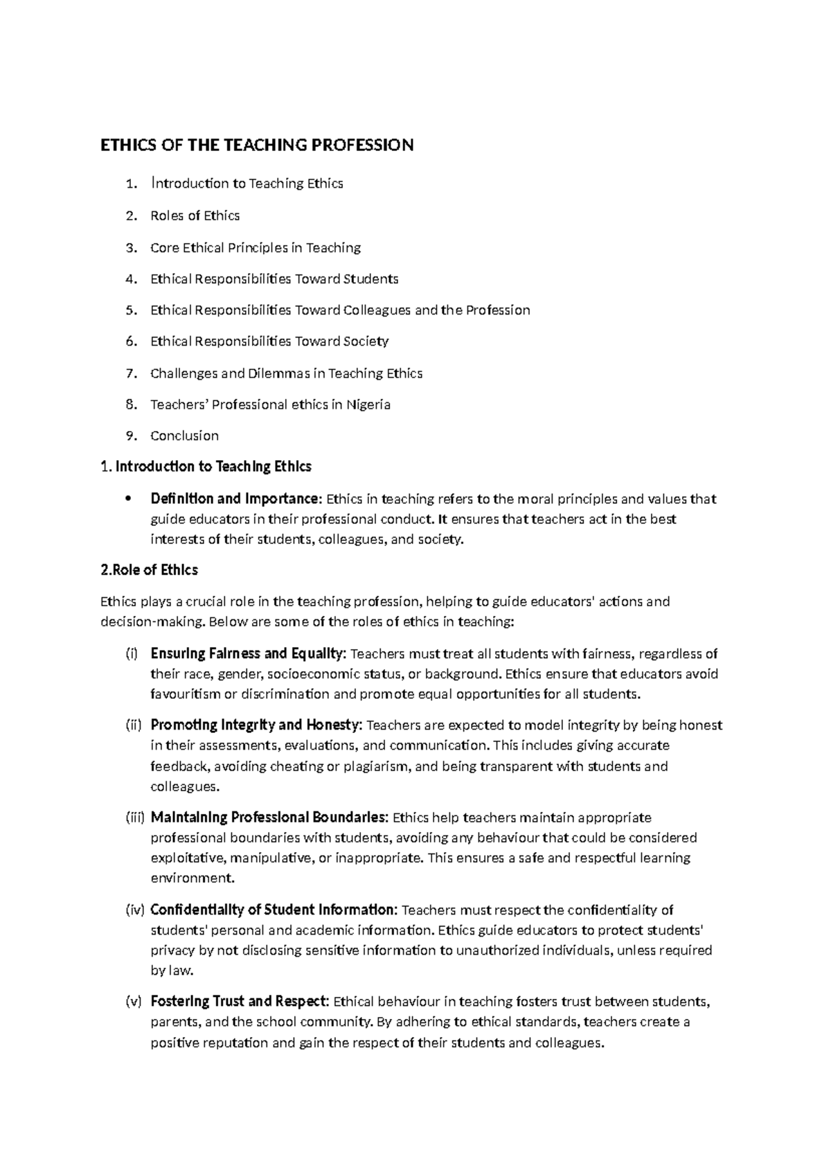 ETHICS OF THE TEACHING PROFESSION: A Comprehensive Overview - Studocu