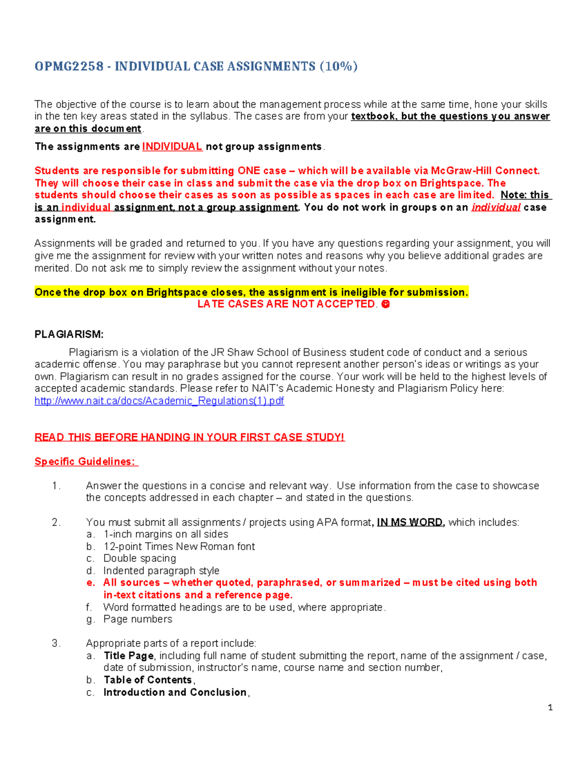 Individual Assignment Instructions - OPMG2258 - INDIVIDUAL CASE ...