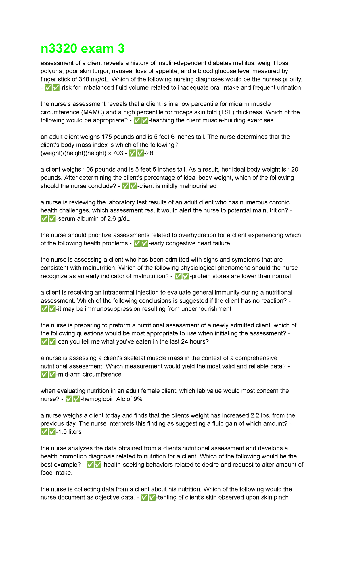 N3320 Exam 3 Study Guide with Actual Questions and Graded A+ Insights ...