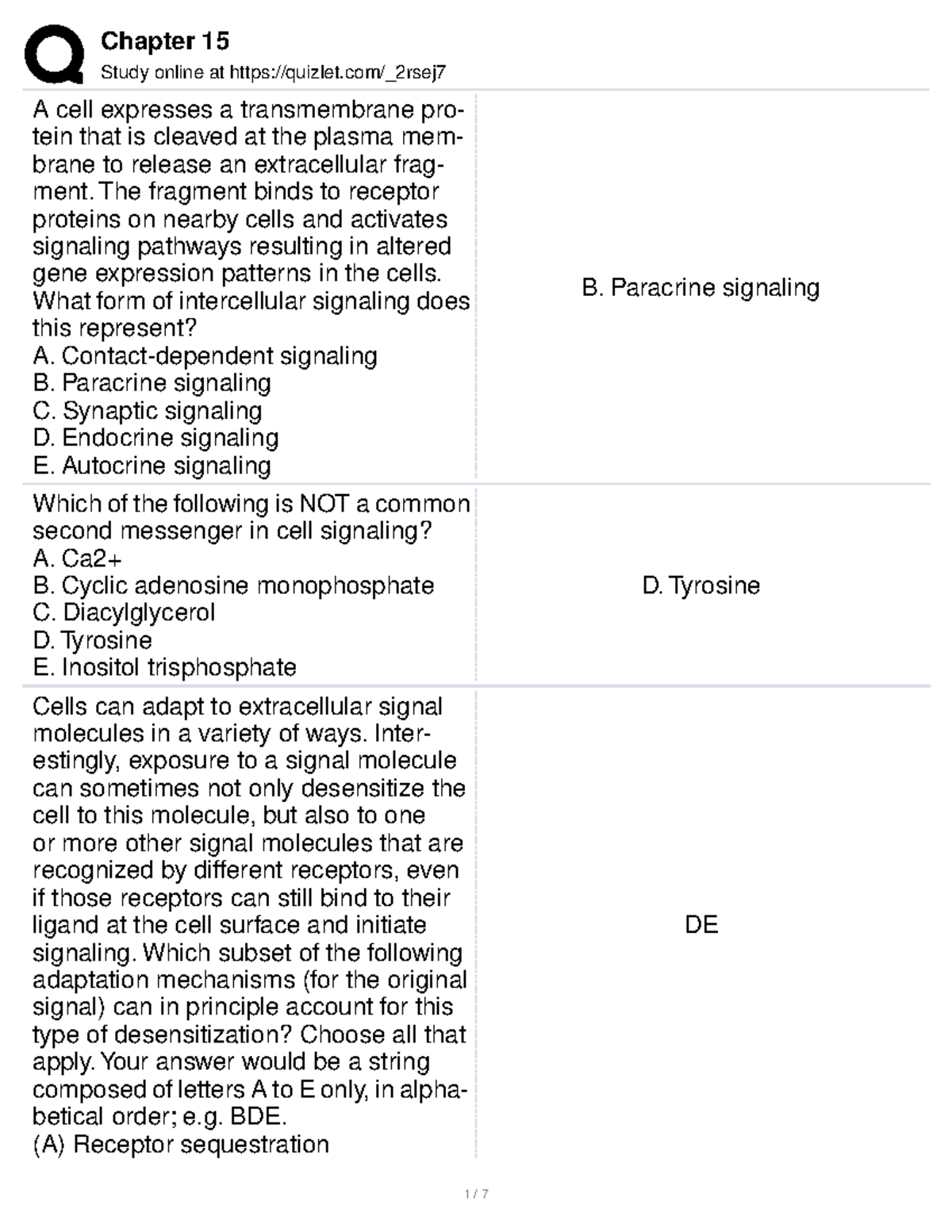 Chapter 15 - Cellular Signaling Test Bank Analysis - Studocu