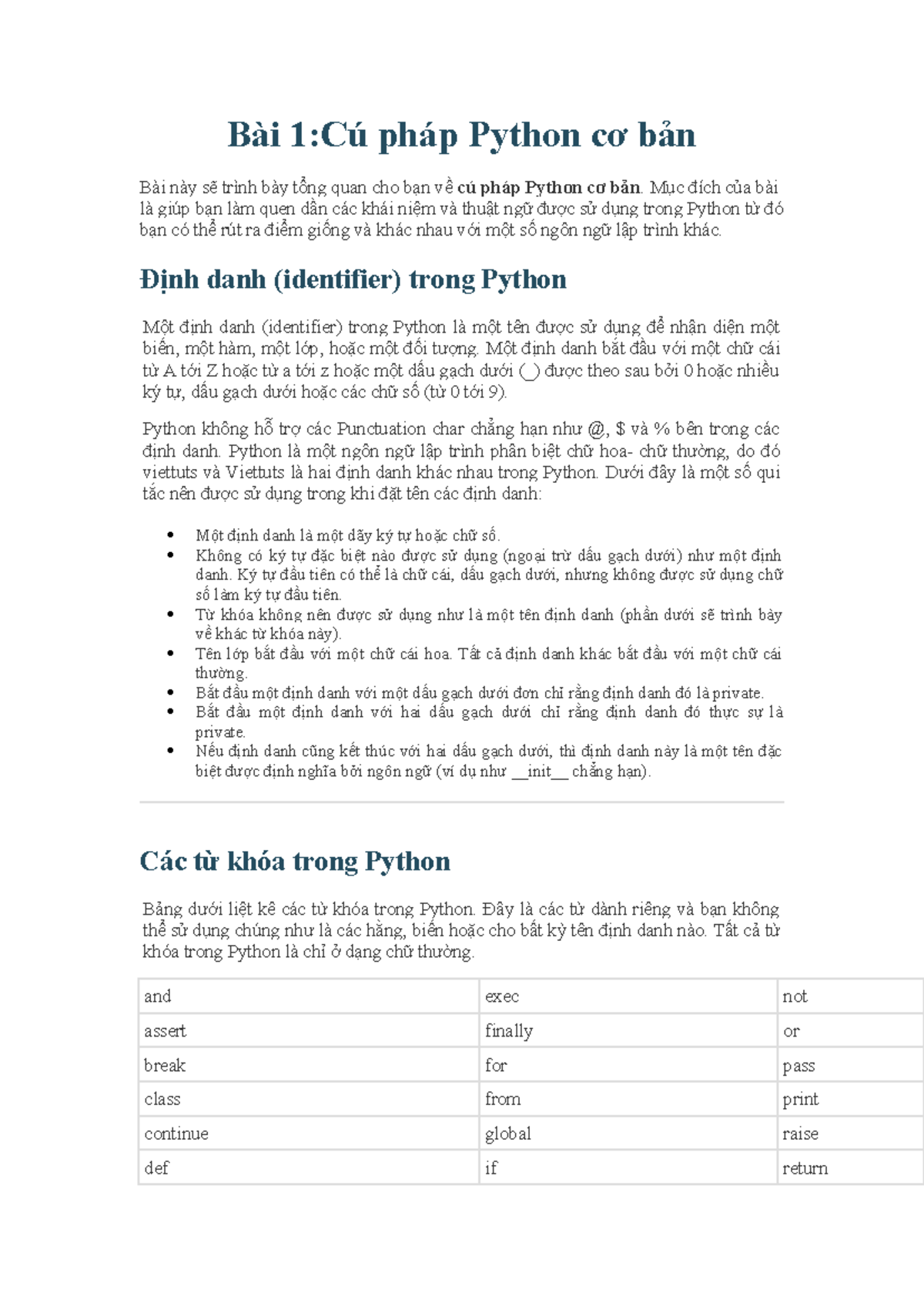 Bài 1: Cú Pháp Cơ Bản Trong Python - Tổng Quan và Quy Tắc - Studocu