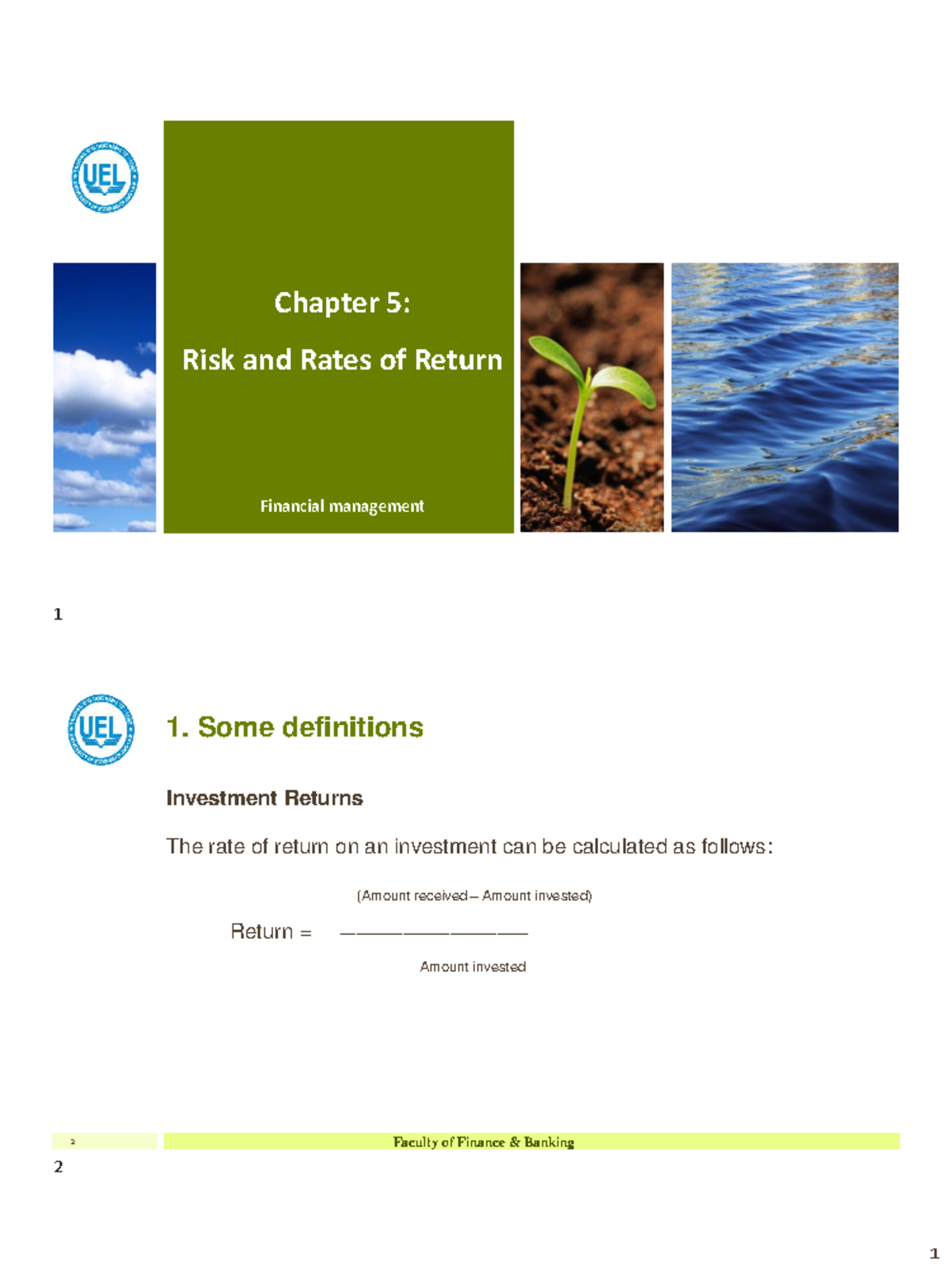Chapter 5: Risk and Rates of Return in Financial Management 1 - Studocu