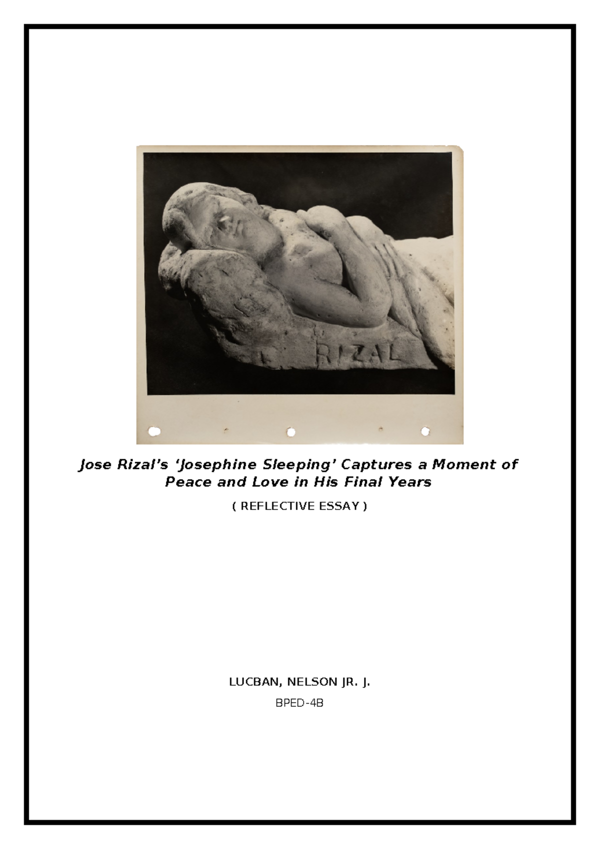 Jose Rizal Reflective essay - Jose Rizal’s ‘Josephine Sleeping ...