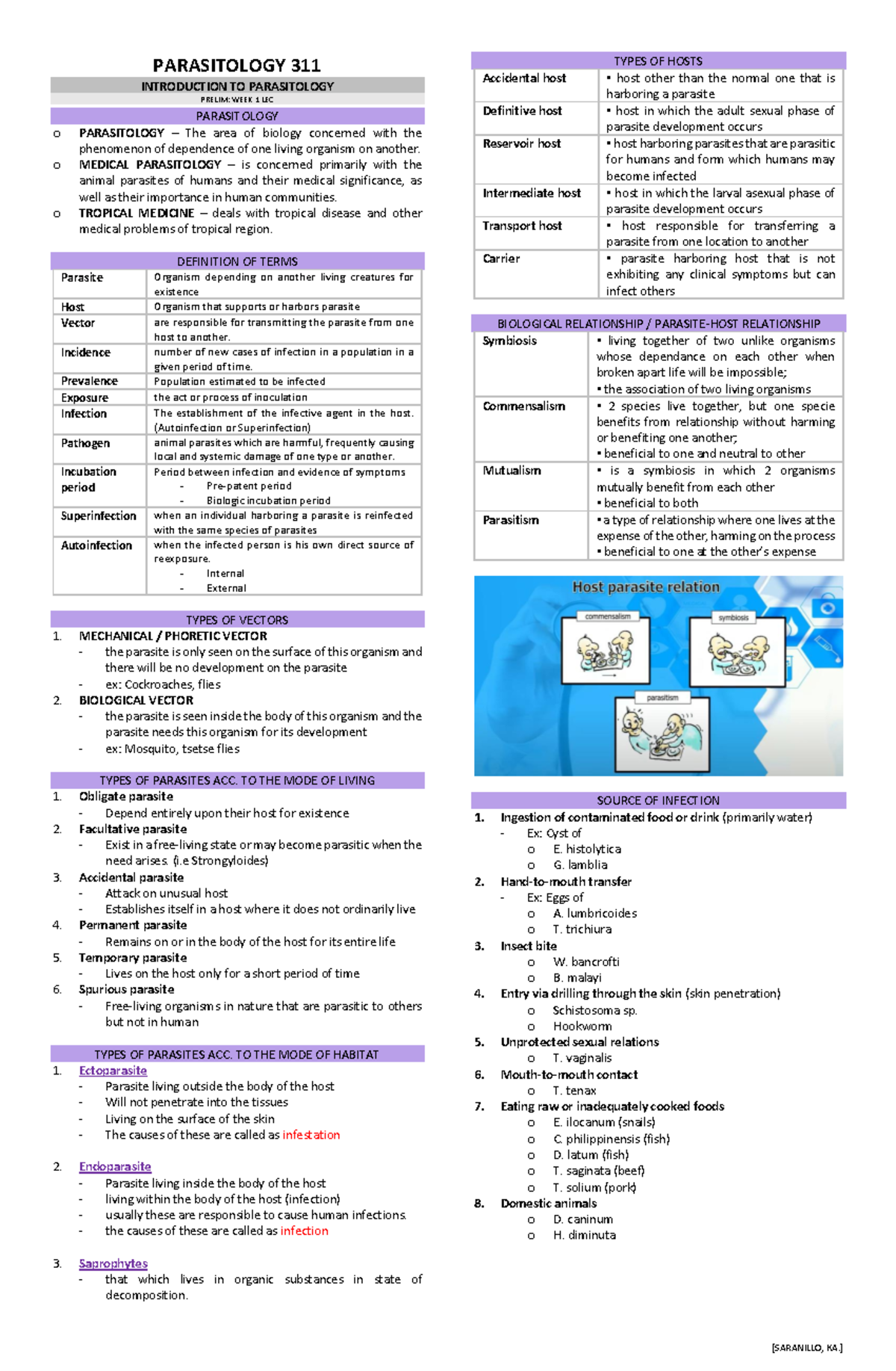 PARASITOLOGY 311 PRELIM: WEEK 1 LEC - INTRO TO PARASITOLOGY - Studocu