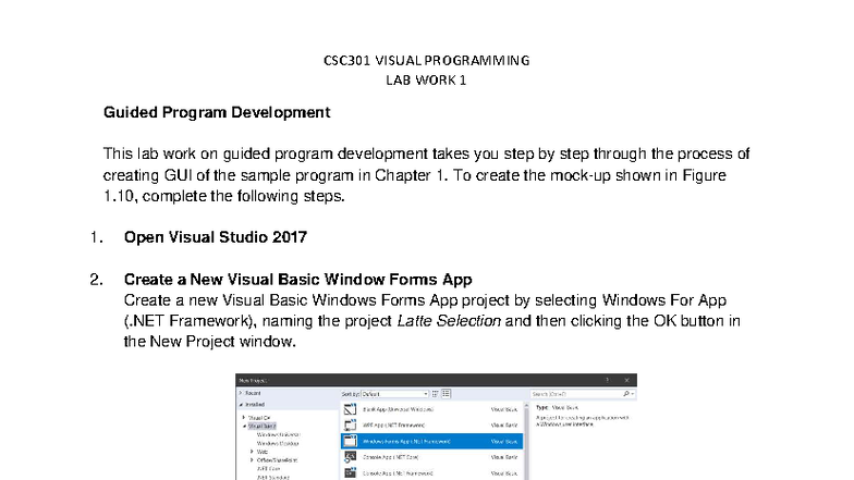 CSC301 VISUAL PROGRAMMING LAB WORK 1 - GUI Development Guide - Studocu