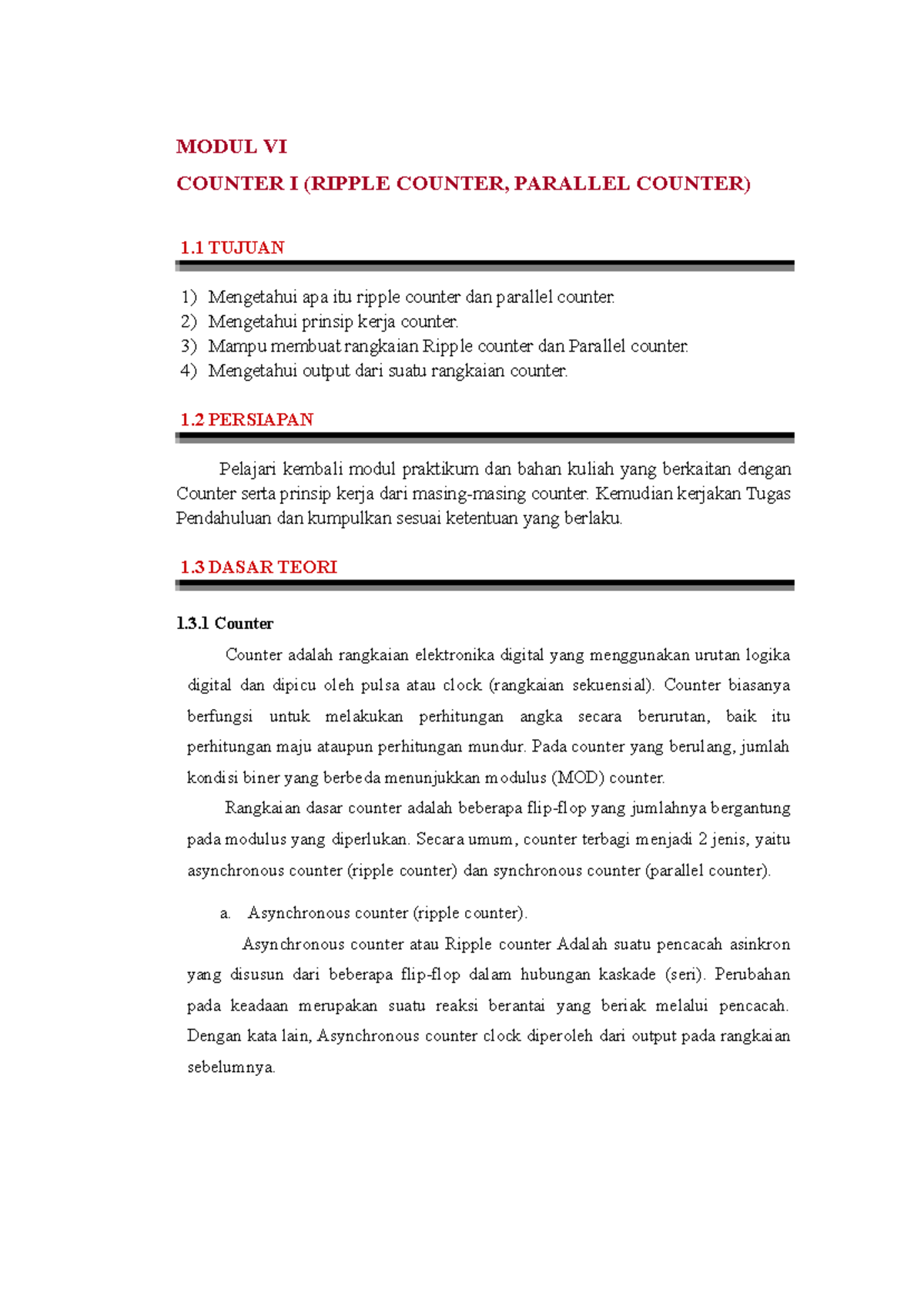 Modul-6: Counter I - Ripple dan Parallel Counter Notasi Praktikum - Studocu