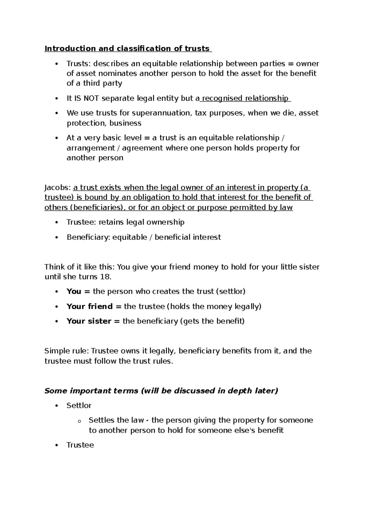 Trusts 101: Introduction and Classification of Trusts - Studocu