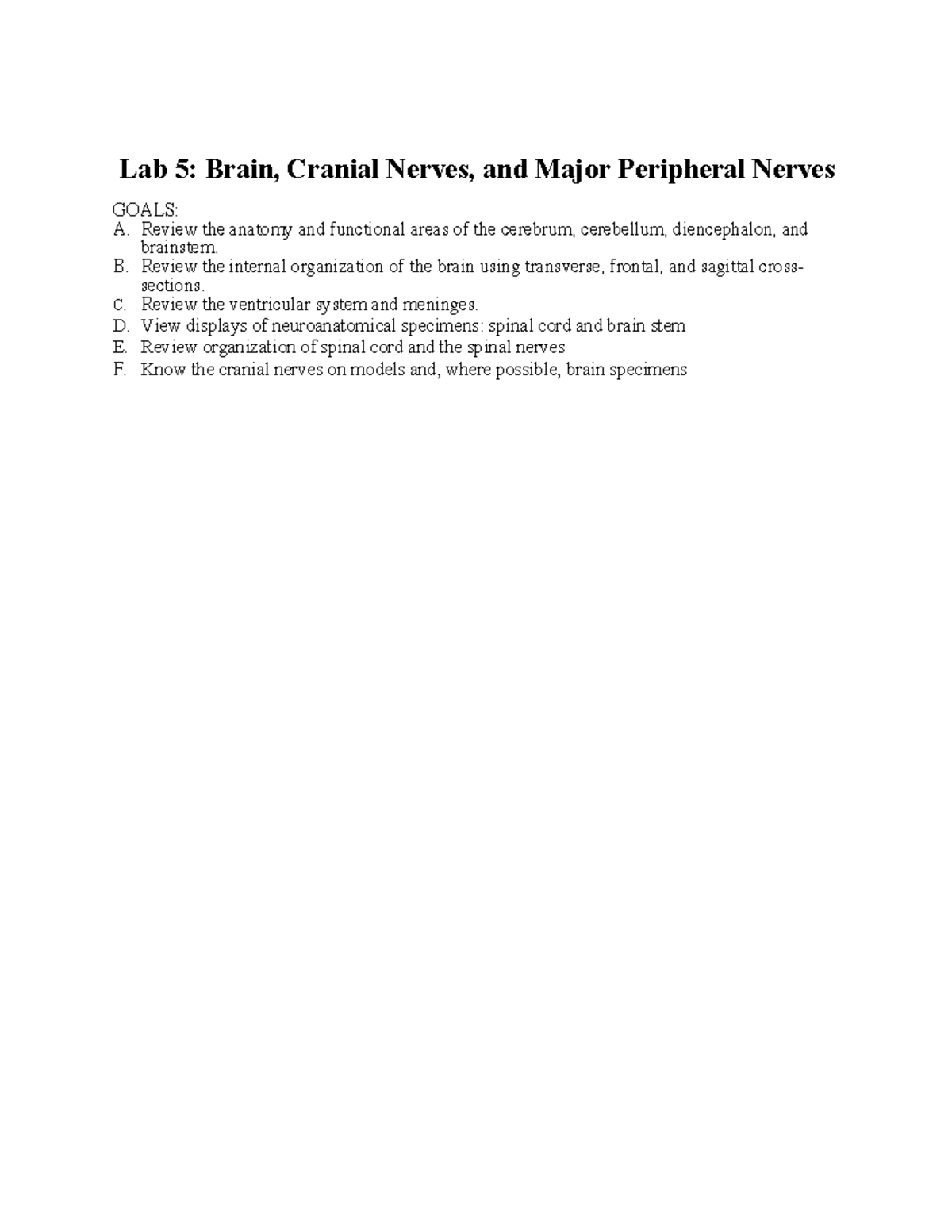 Lab 5: Brain, Cranial & Peripheral Nerves Anatomy Review - Studocu