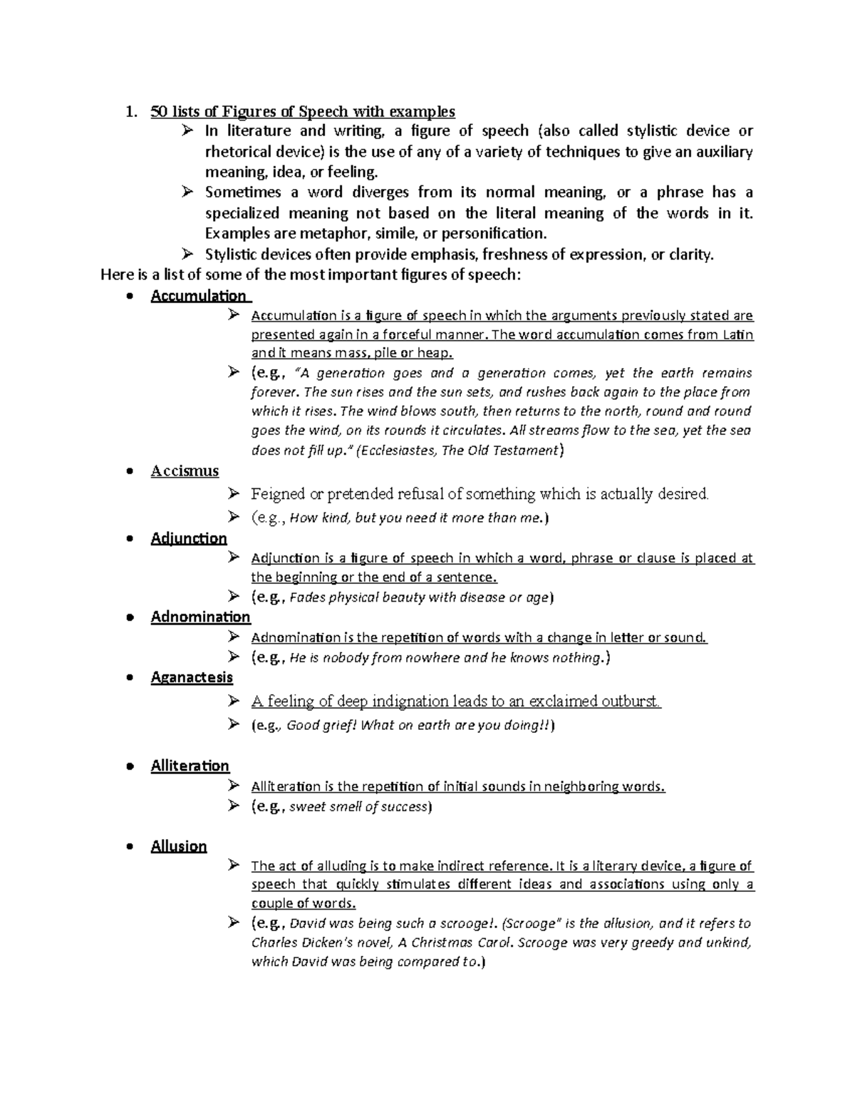 50 Figures of Speech Explained with Examples for Writing Mastery - Studocu