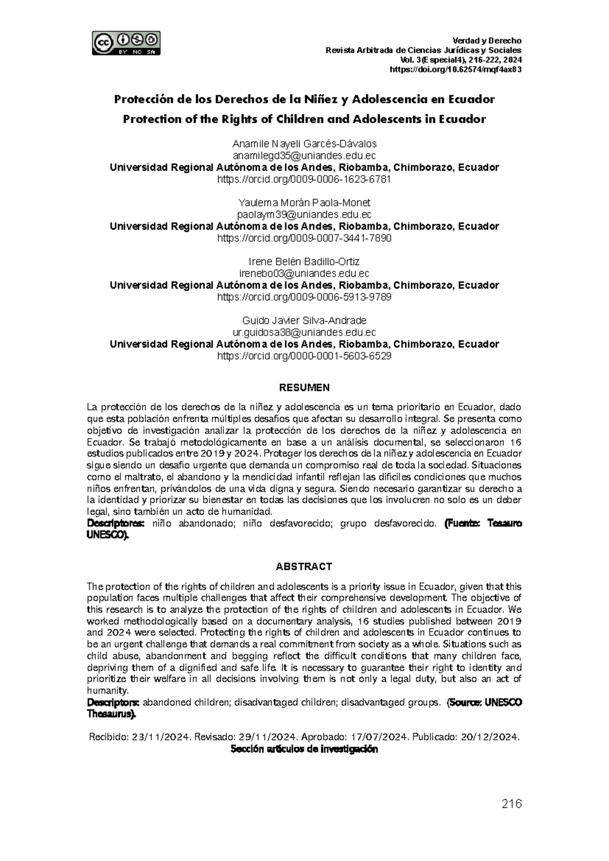Protección de los Derechos de la Niñez y Adolescencia en Ecuador - Vol ...