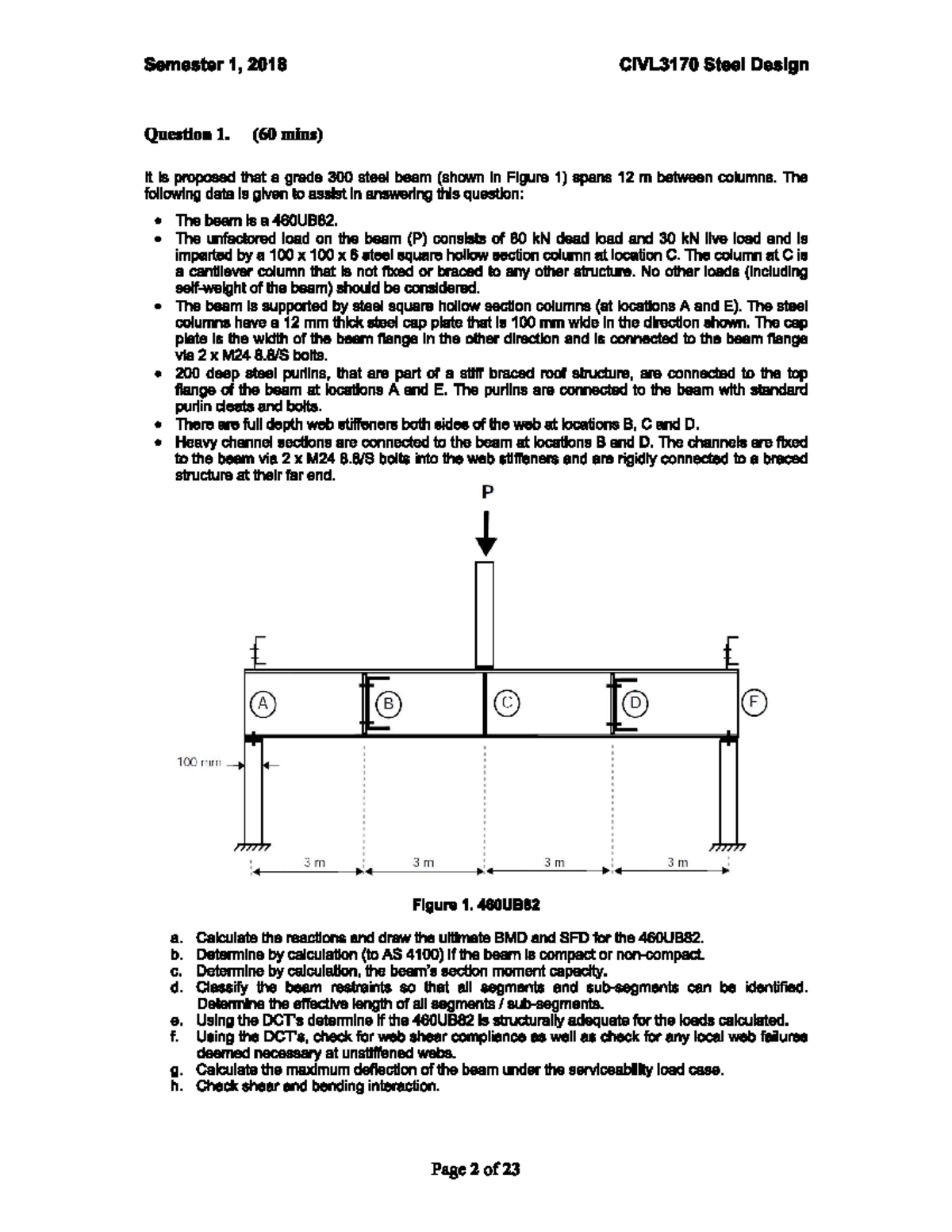 CIVL3170 Semester 1, 2018 Steel Design Beam Question Analysis - Studocu